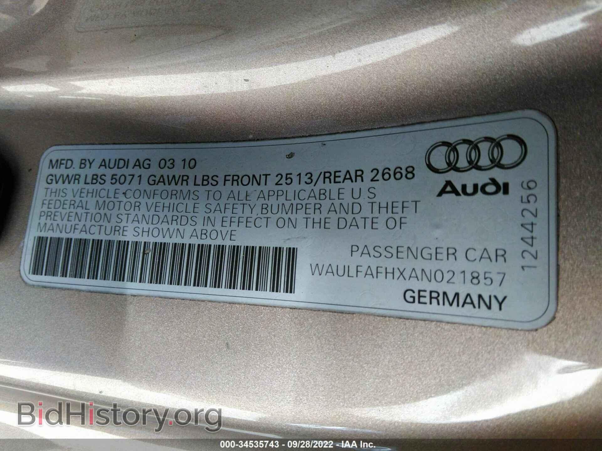 2010 AUDI A5 - VIN: WAULFAFHXAN021857 - Фото 9