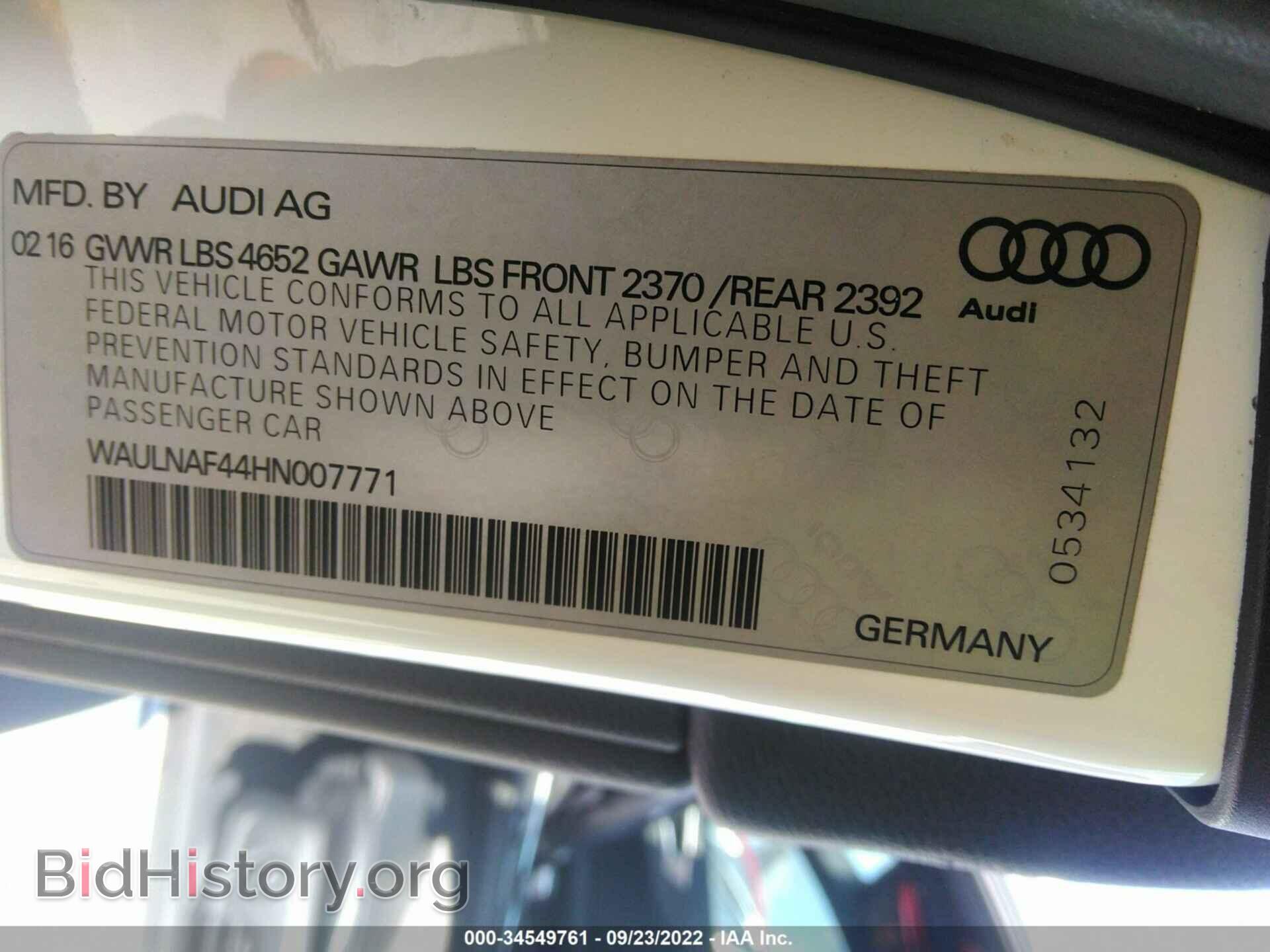 2017 AUDI A4 - VIN: WAULNAF44HN007771 - Фото 9