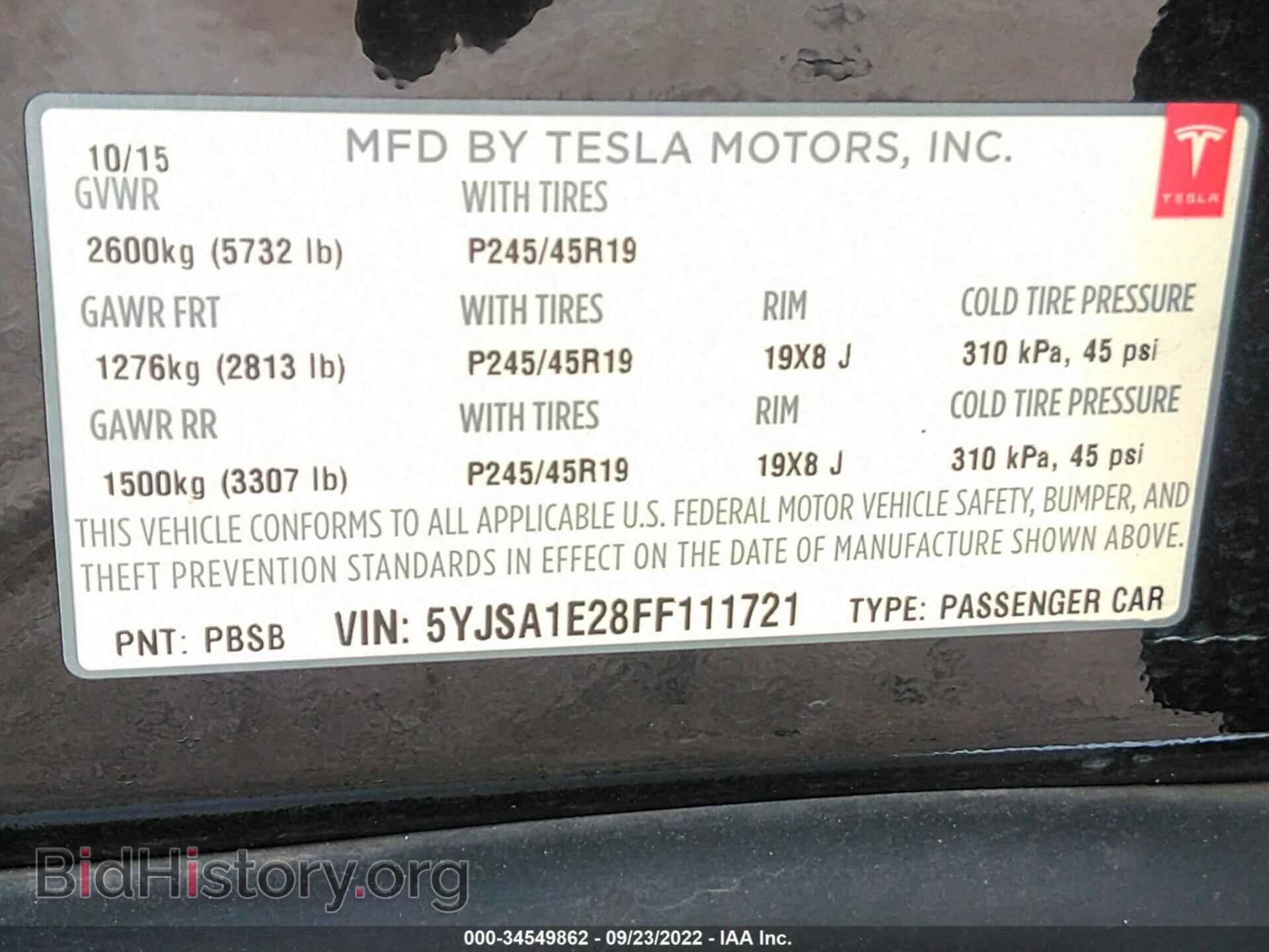 2015 TESLA MODEL S - VIN: 5YJSA1E28FF111721 - Photo 9
