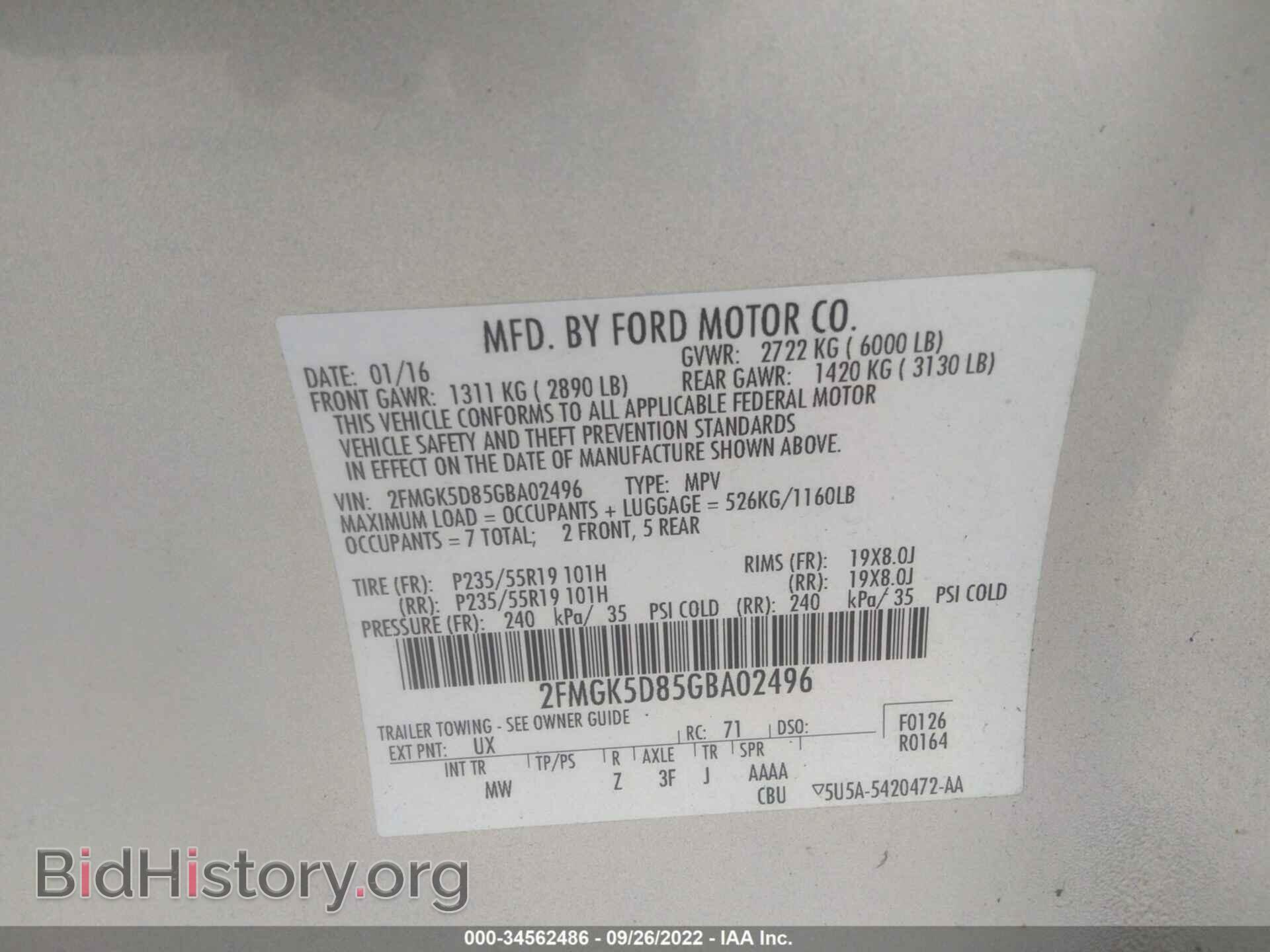 2016 FORD FLEX - VIN: 2FMGK5D85GBA02496 - Photo 9