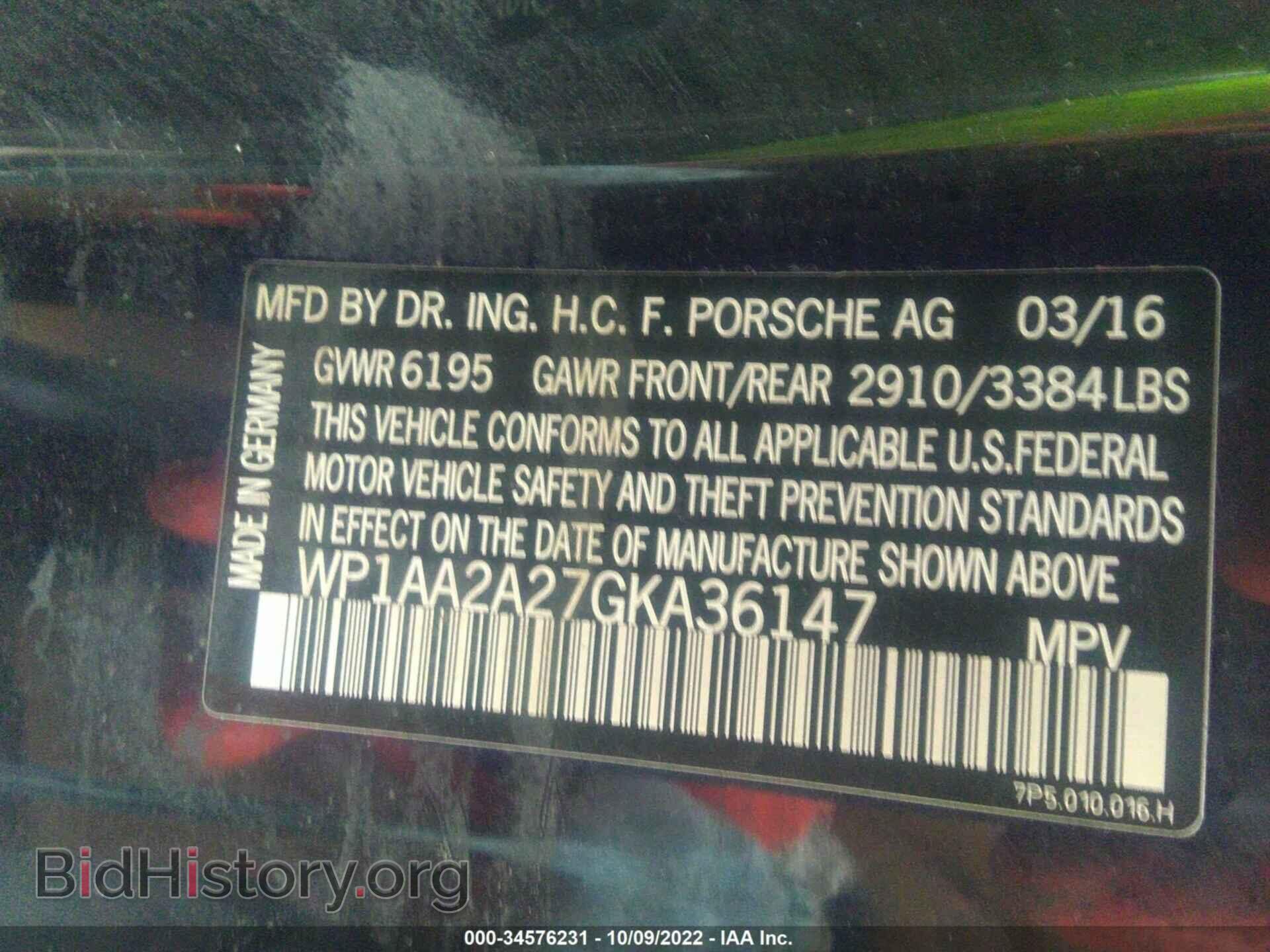 2016 PORSCHE CAYENNE - VIN: WP1AA2A27GKA36147 - Фото 9