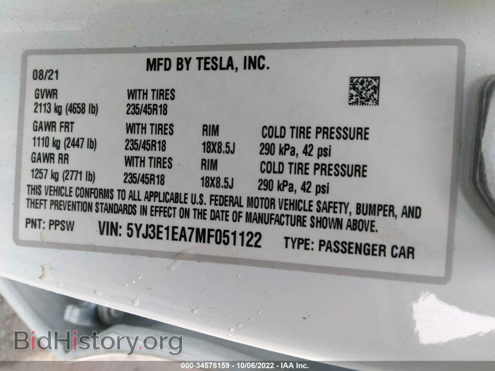 2021 TESLA MODEL 3 - VIN: 5YJ3E1EA7MF051122 - Photo 9