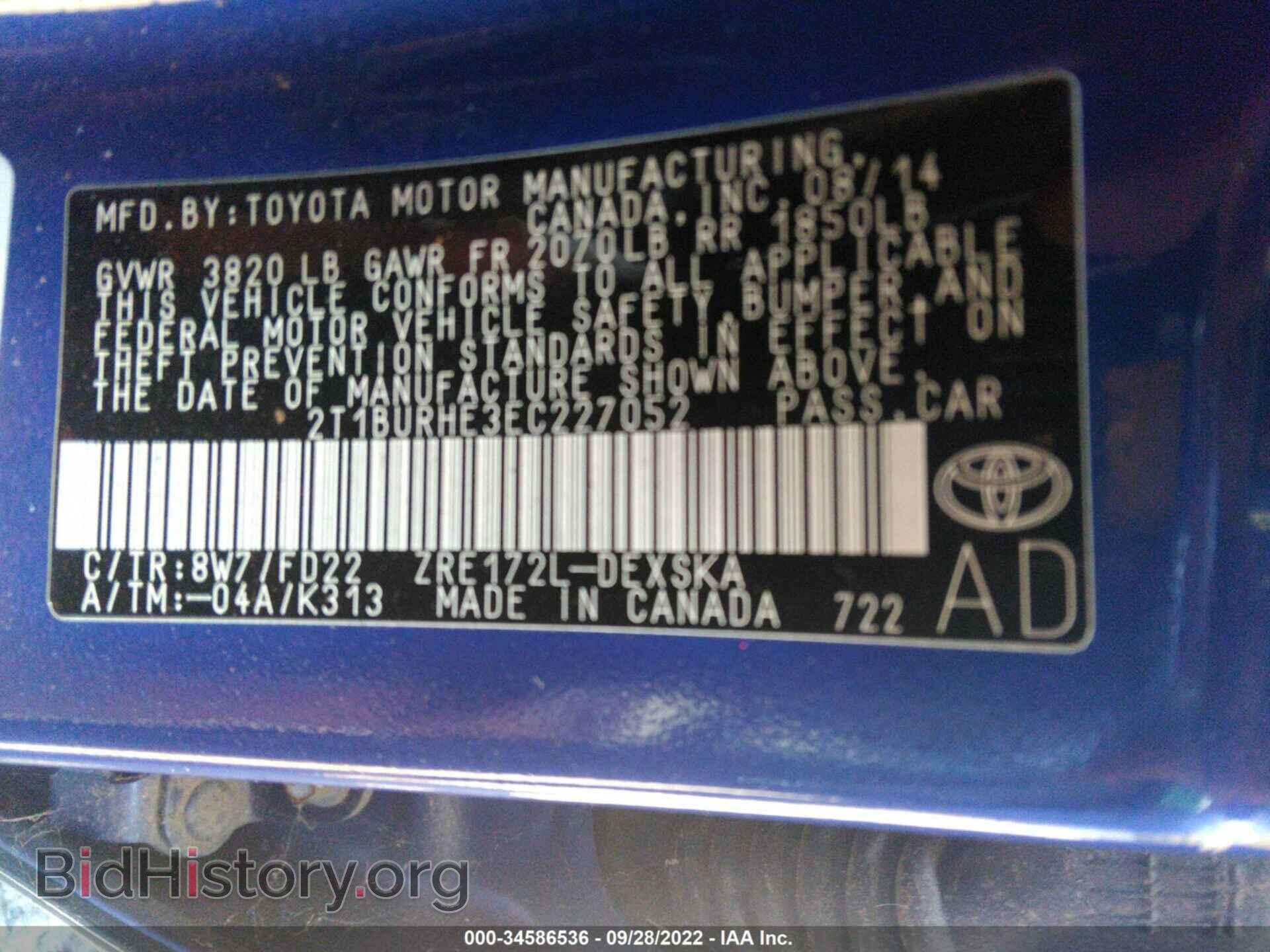 2014 TOYOTA COROLLA - VIN: 2T1BURHE3EC227052 - Фото 9