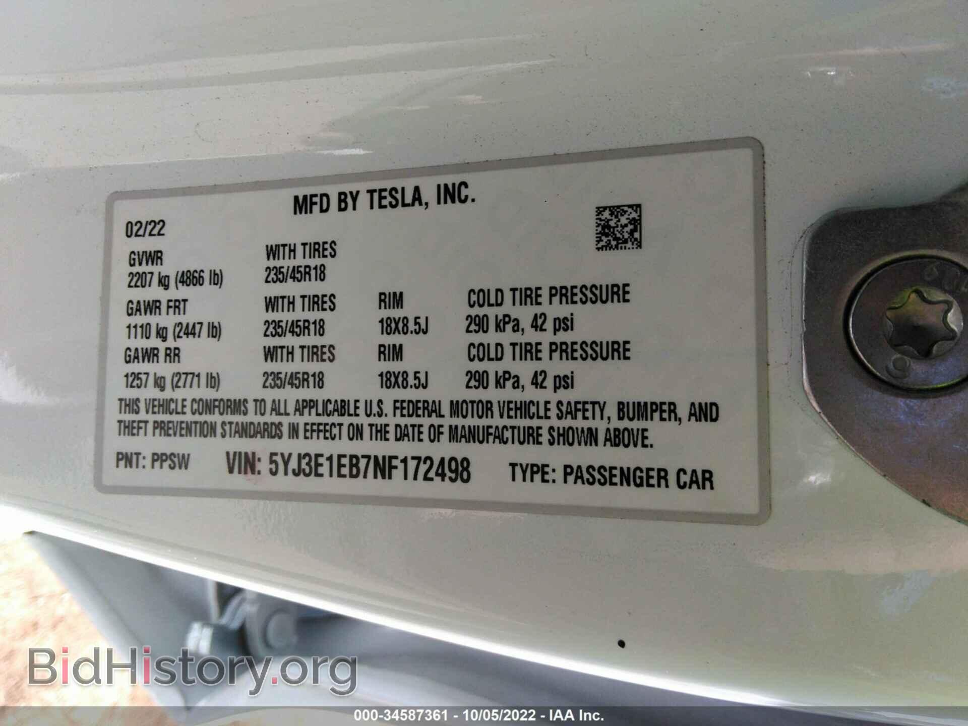 2022 TESLA MODEL 3 - VIN: 5YJ3E1EB7NF172498 - Photo 9