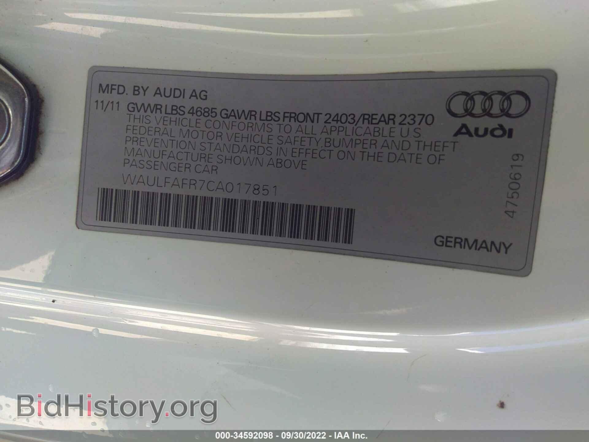 2012 AUDI A5 - VIN: WAULFAFR7CA017851 - Фото 9