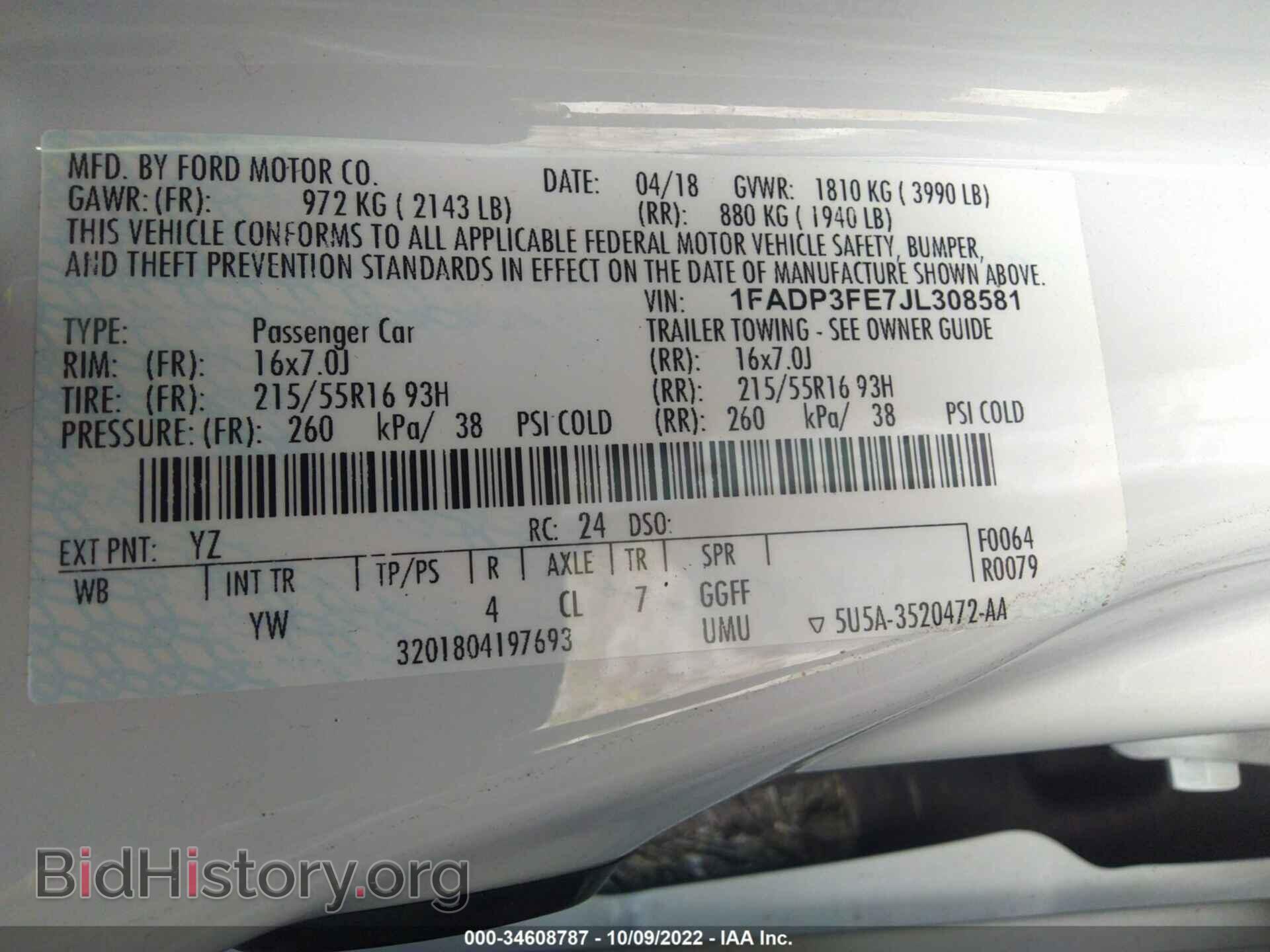 2018 FORD FOCUS - VIN: 1FADP3FE7JL308581 - Фото 9