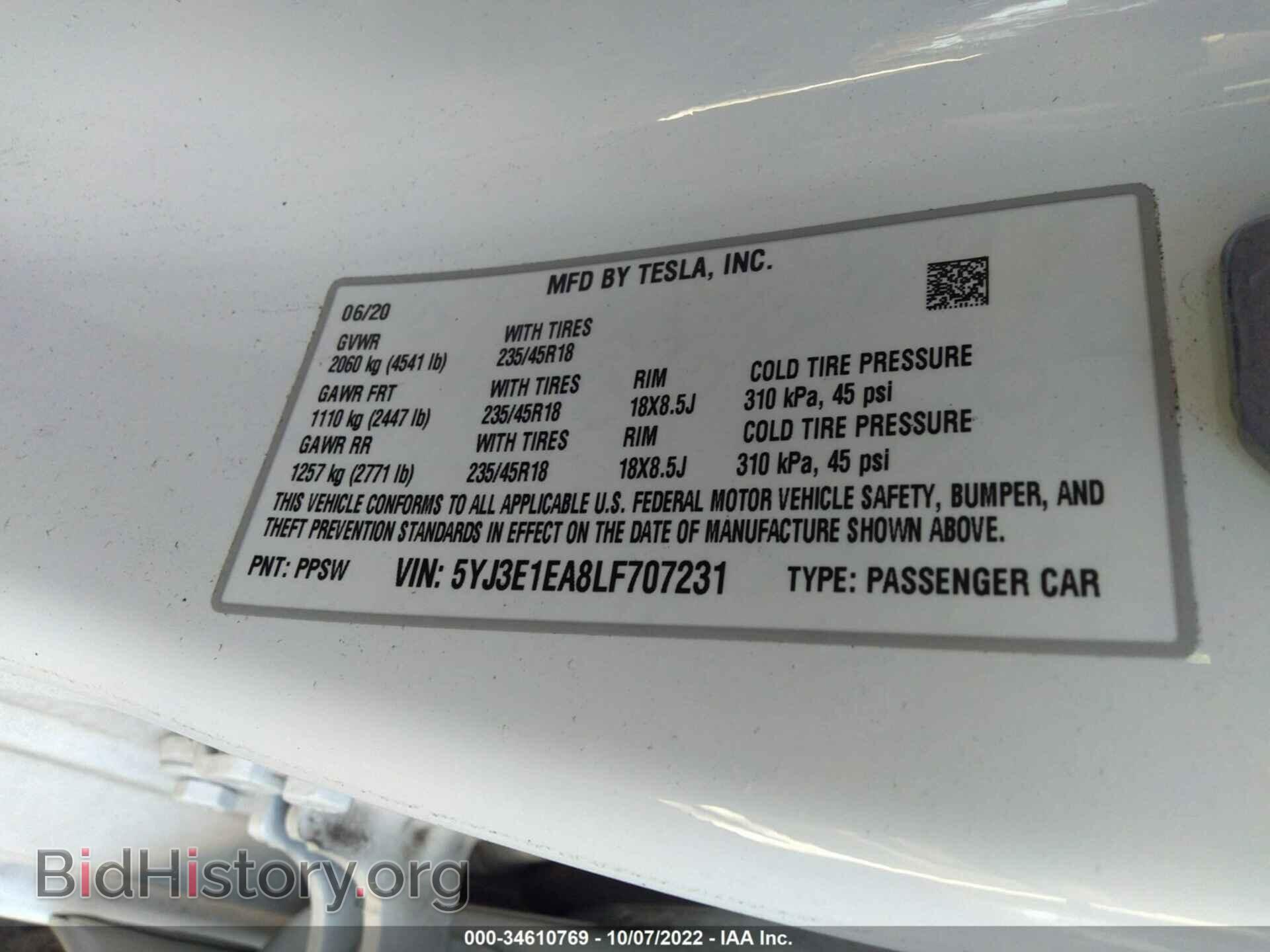 2020 TESLA MODEL 3 - VIN: 5YJ3E1EA8LF707231 - Фото 9