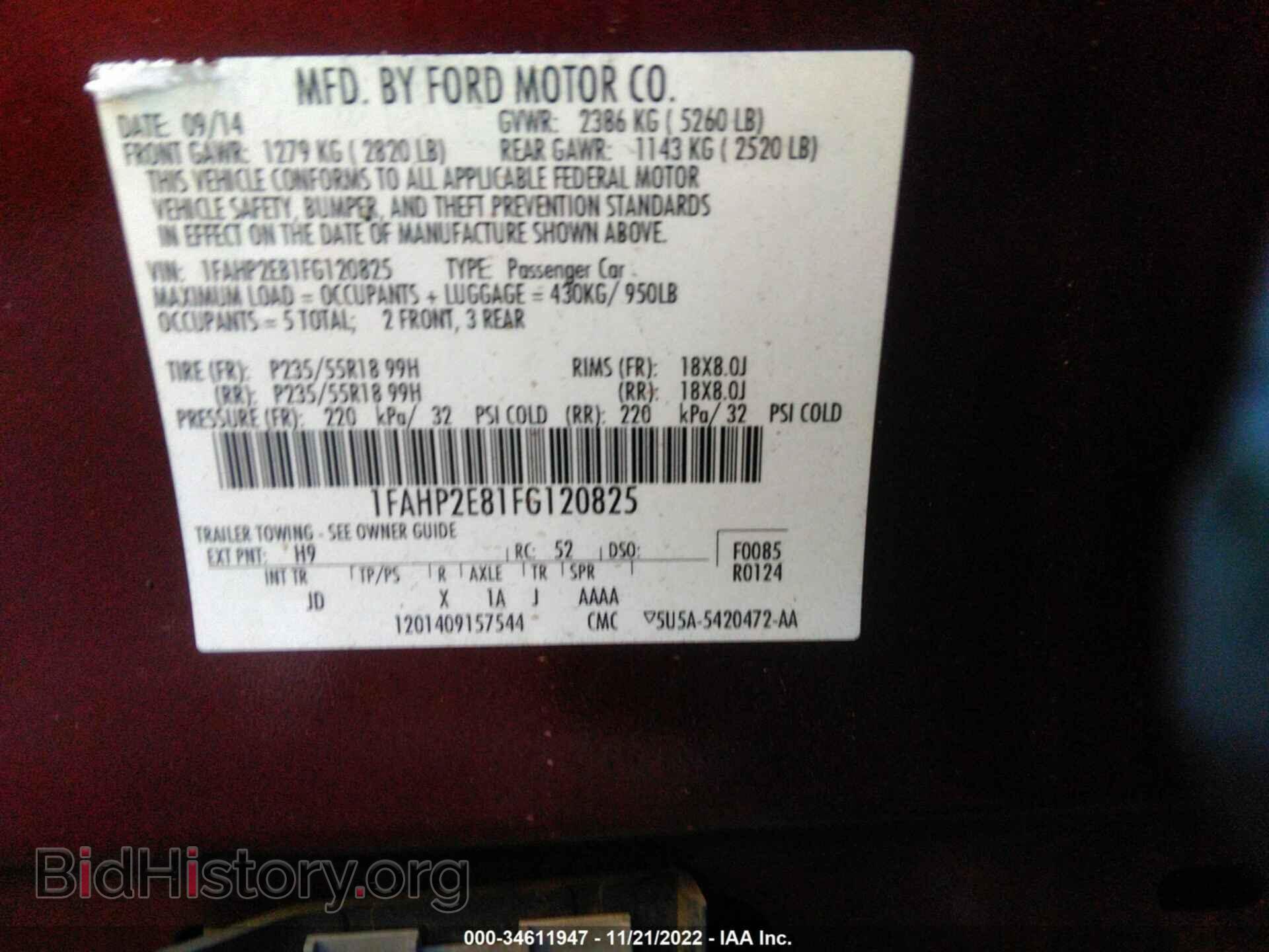 2015 FORD TAURUS - VIN: 1FAHP2E81FG120825 - Фото 9