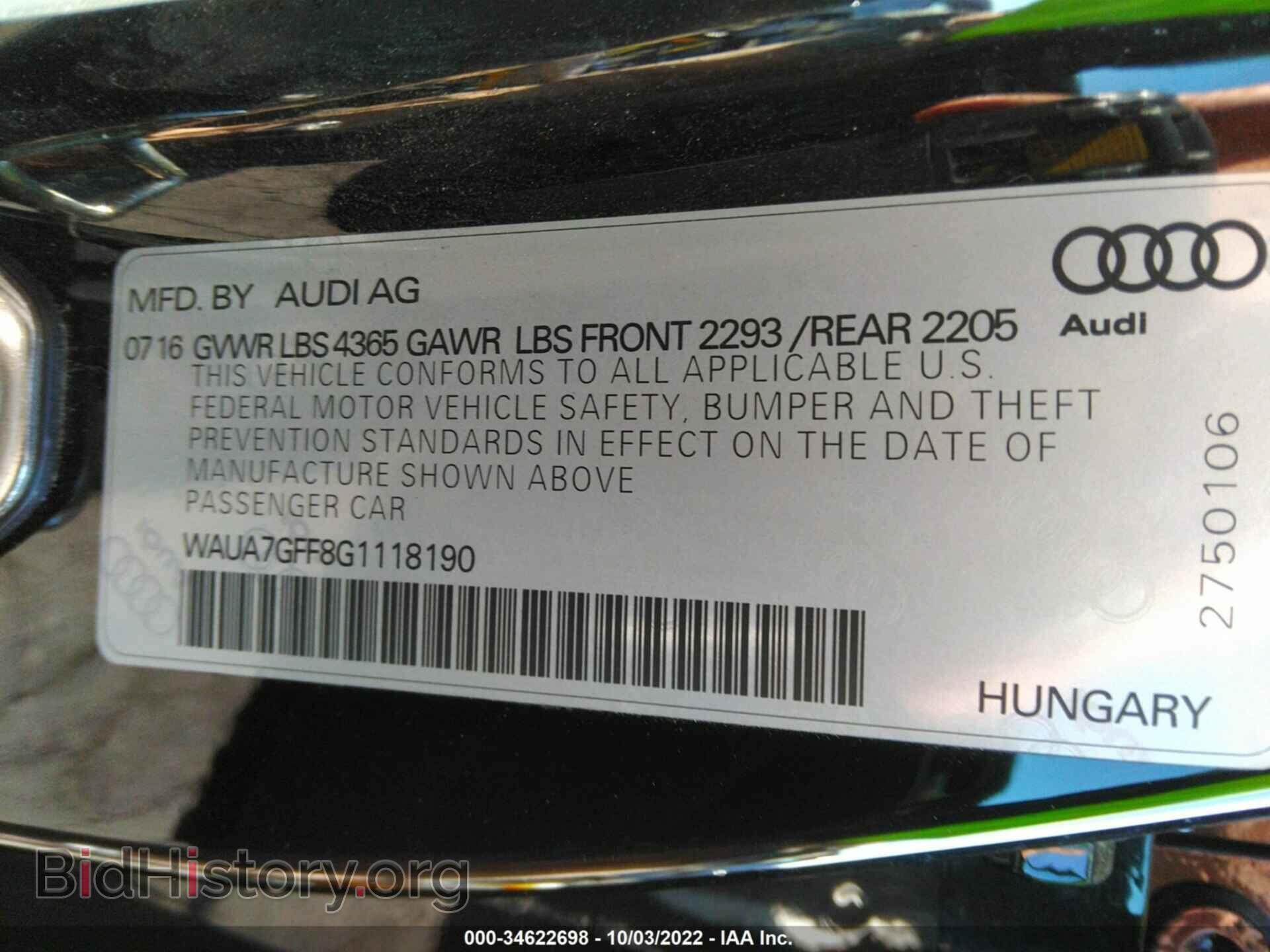 2016 AUDI A3 - VIN: WAUA7GFF8G1118190 - Фото 9