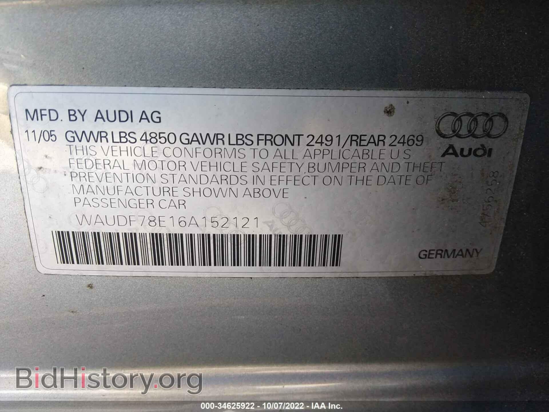 2006 AUDI A4 - VIN: WAUDF78E16A152121 - Photo 9