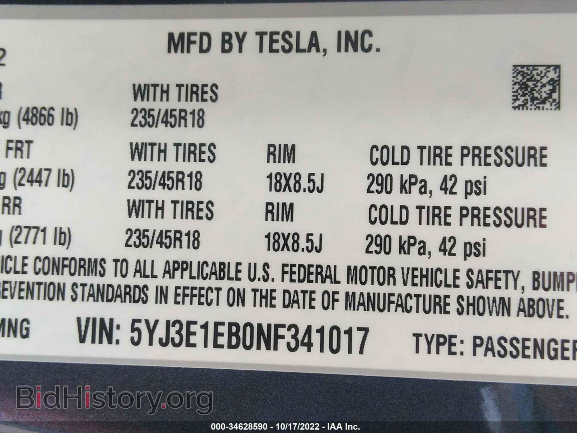2022 TESLA MODEL 3 - VIN: 5YJ3E1EB0NF341017 - Photo 9