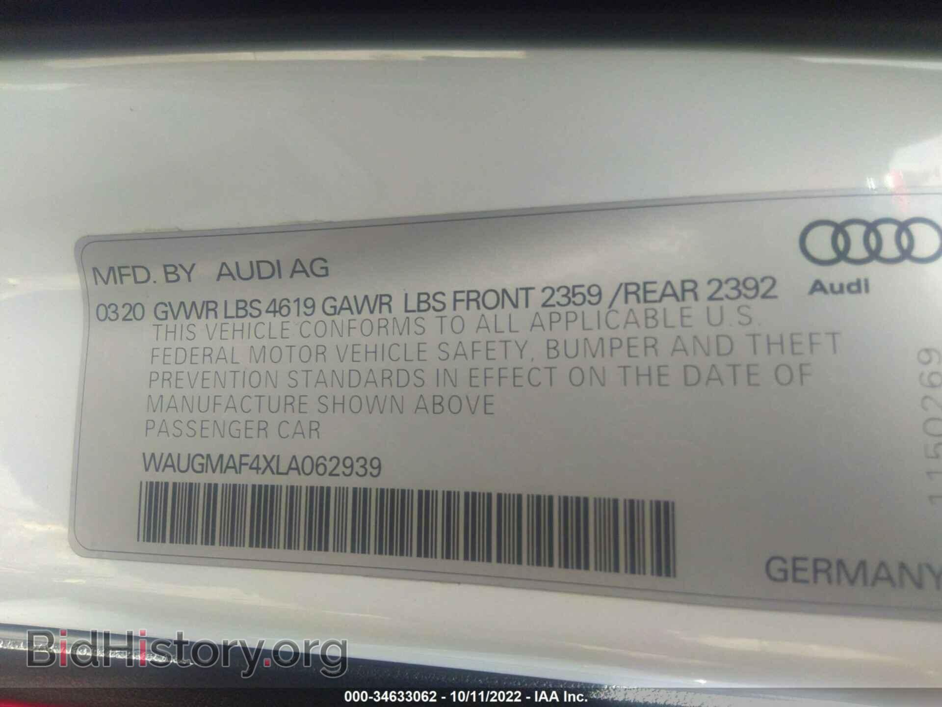 2020 AUDI A4 - VIN: WAUGMAF4XLA062939 - Фото 9