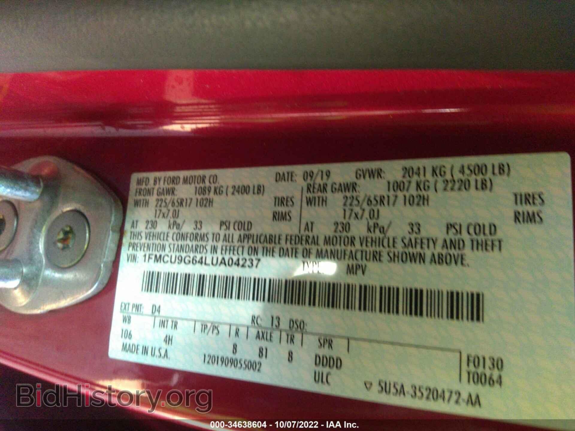 2020 FORD ESCAPE - VIN: 1FMCU9G64LUA04237 - Photo 9