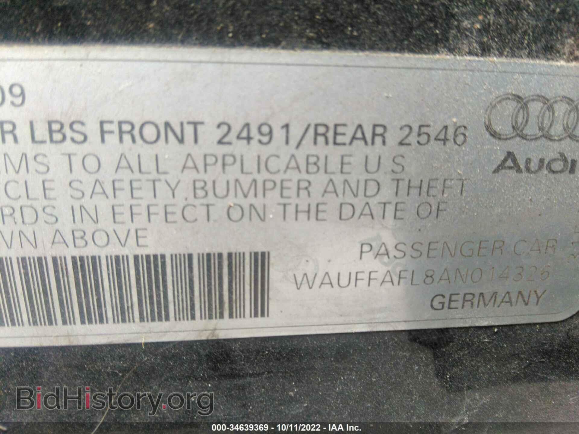 2010 AUDI A4 - VIN: WAUFFAFL8AN014326 - Фото 9