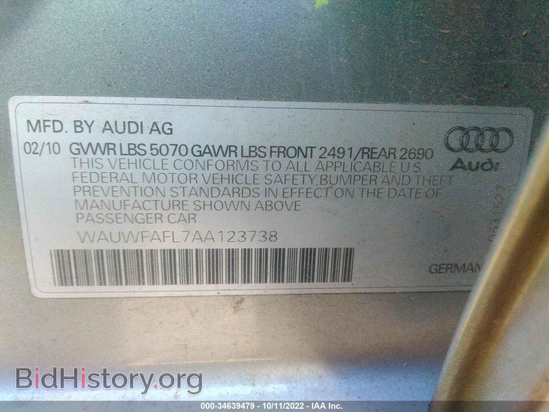 2010 AUDI A4 - VIN: WAUWFAFL7AA123738 - Фото 9