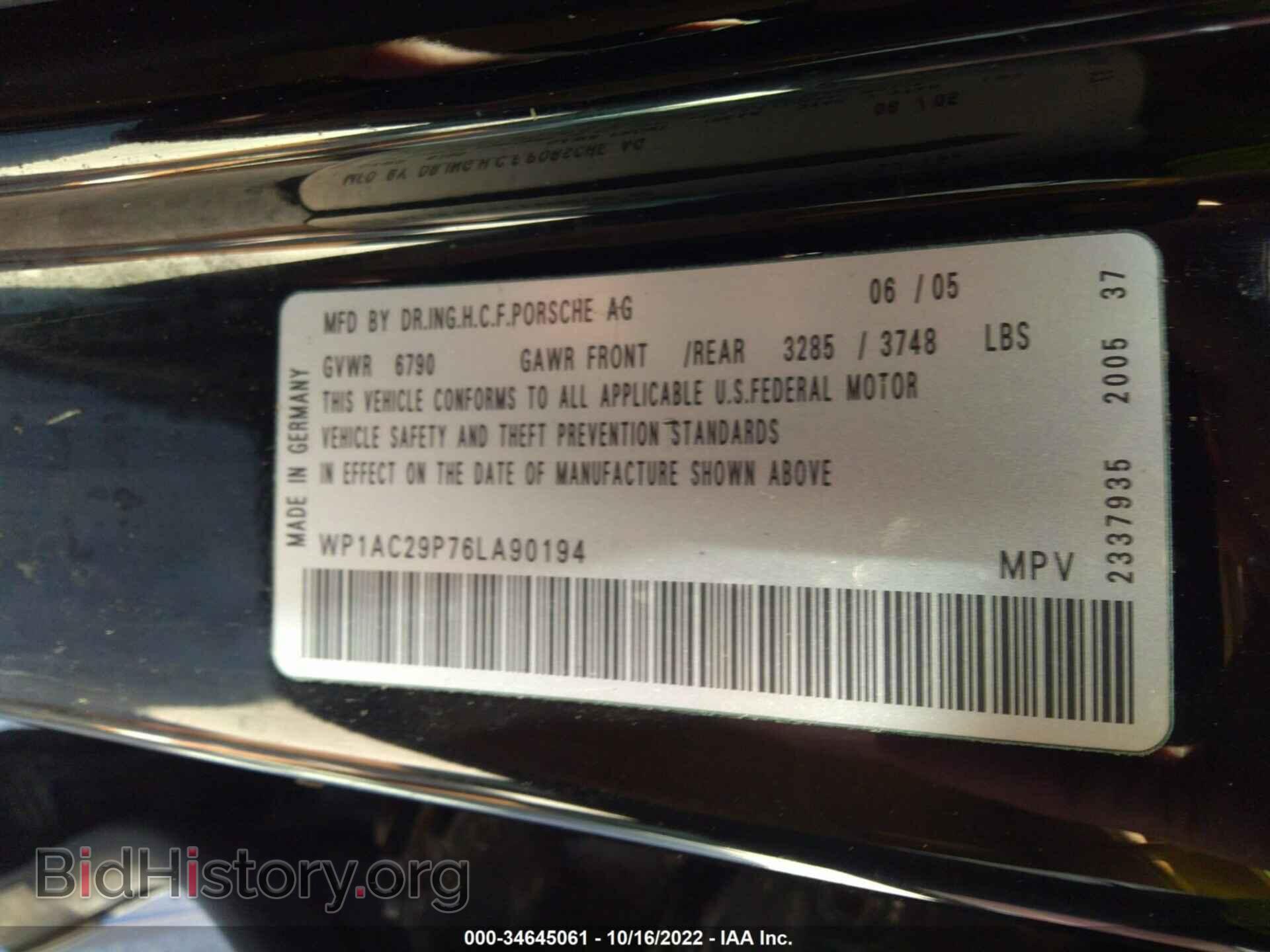 2006 PORSCHE CAYENNE - VIN: WP1AC29P76LA90194 - Фото 9