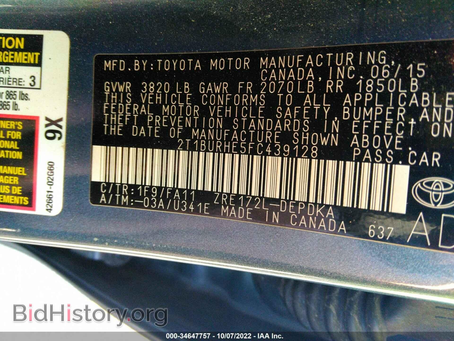 2015 TOYOTA COROLLA - VIN: 2T1BURHE5FC439128 - Photo 9