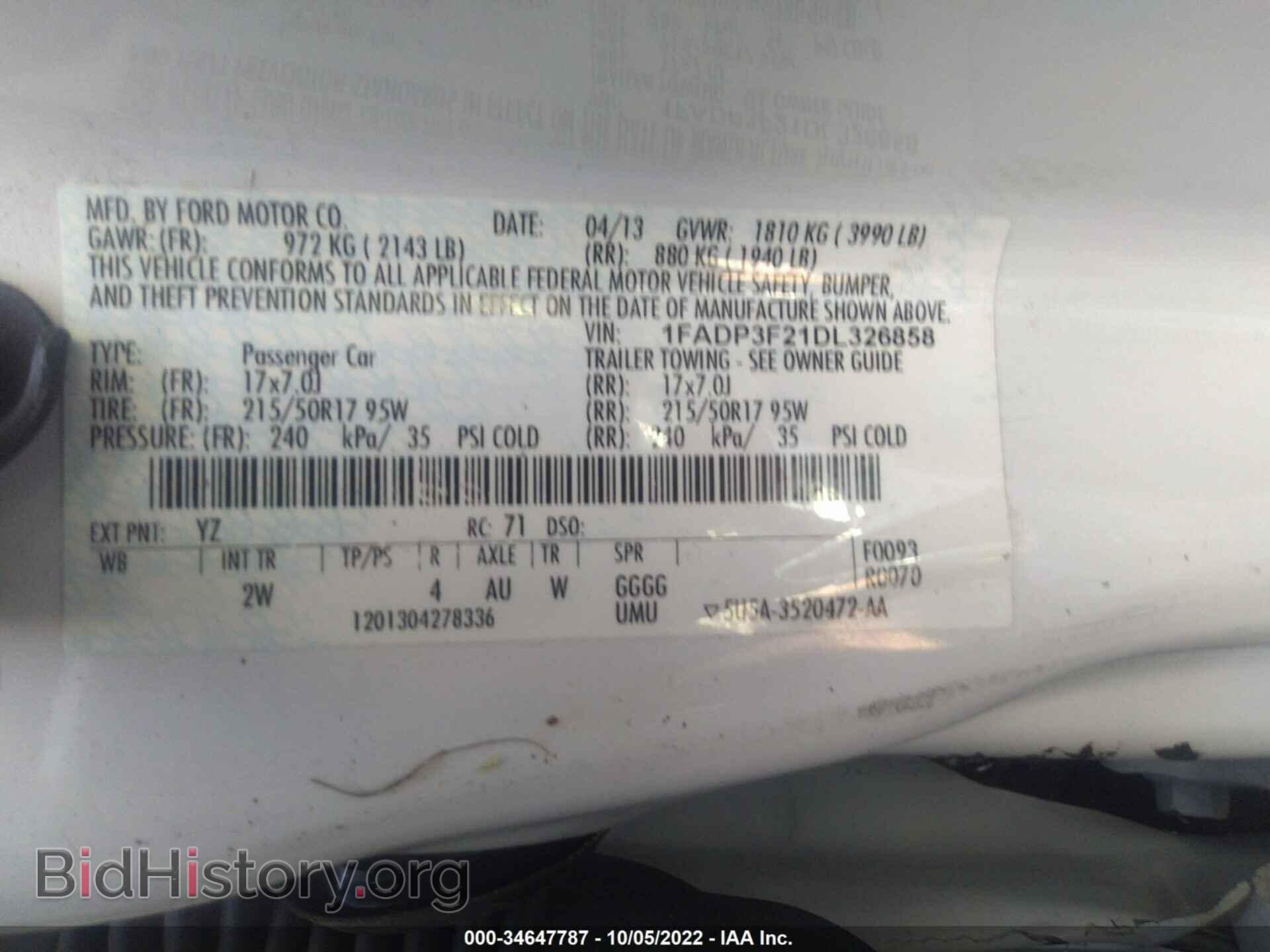 2013 FORD FOCUS - VIN: 1FADP3F21DL326858 - Фото 9