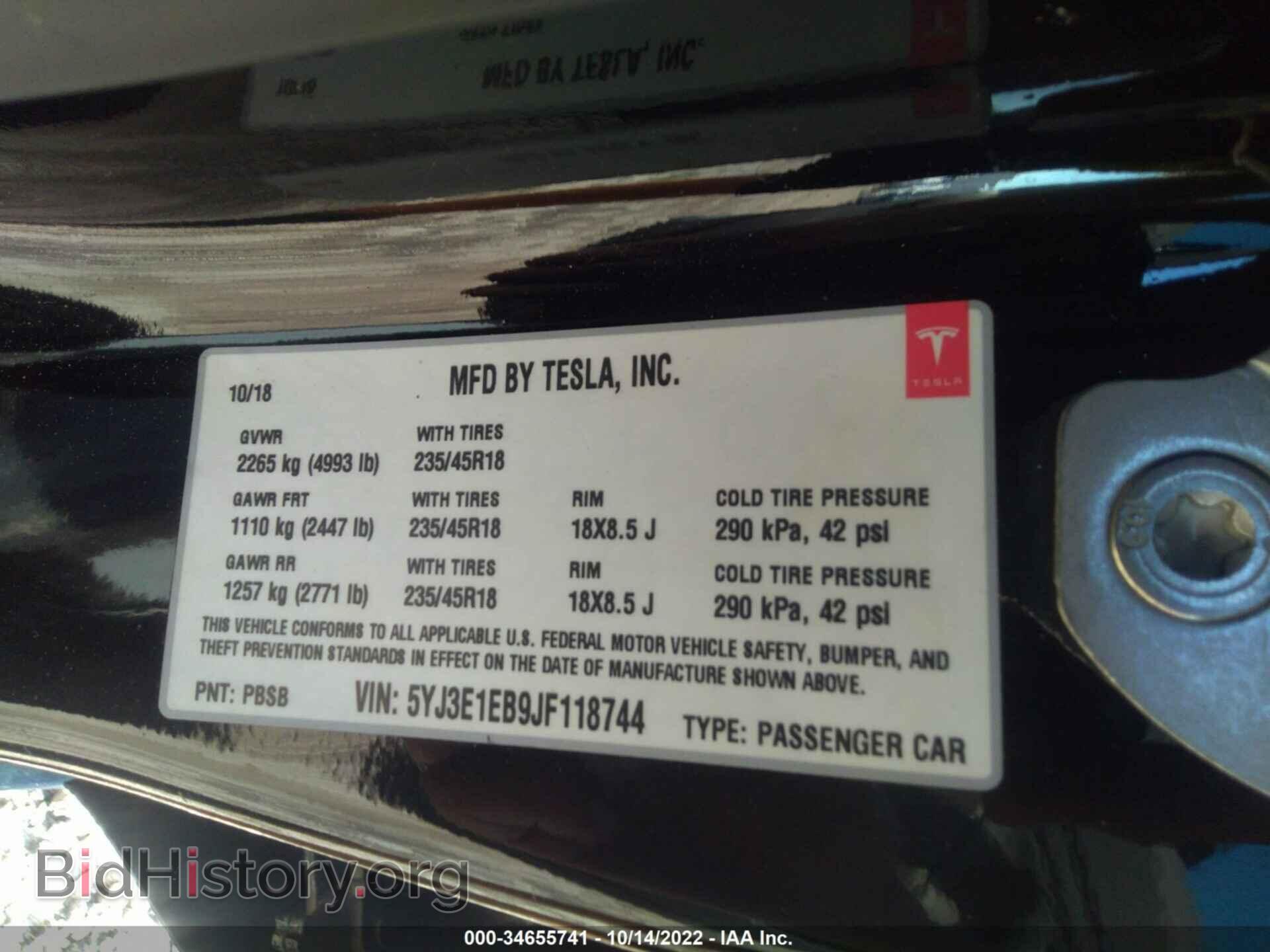 2018 TESLA MODEL 3 - VIN: 5YJ3E1EB9JF118744 - Фото 9