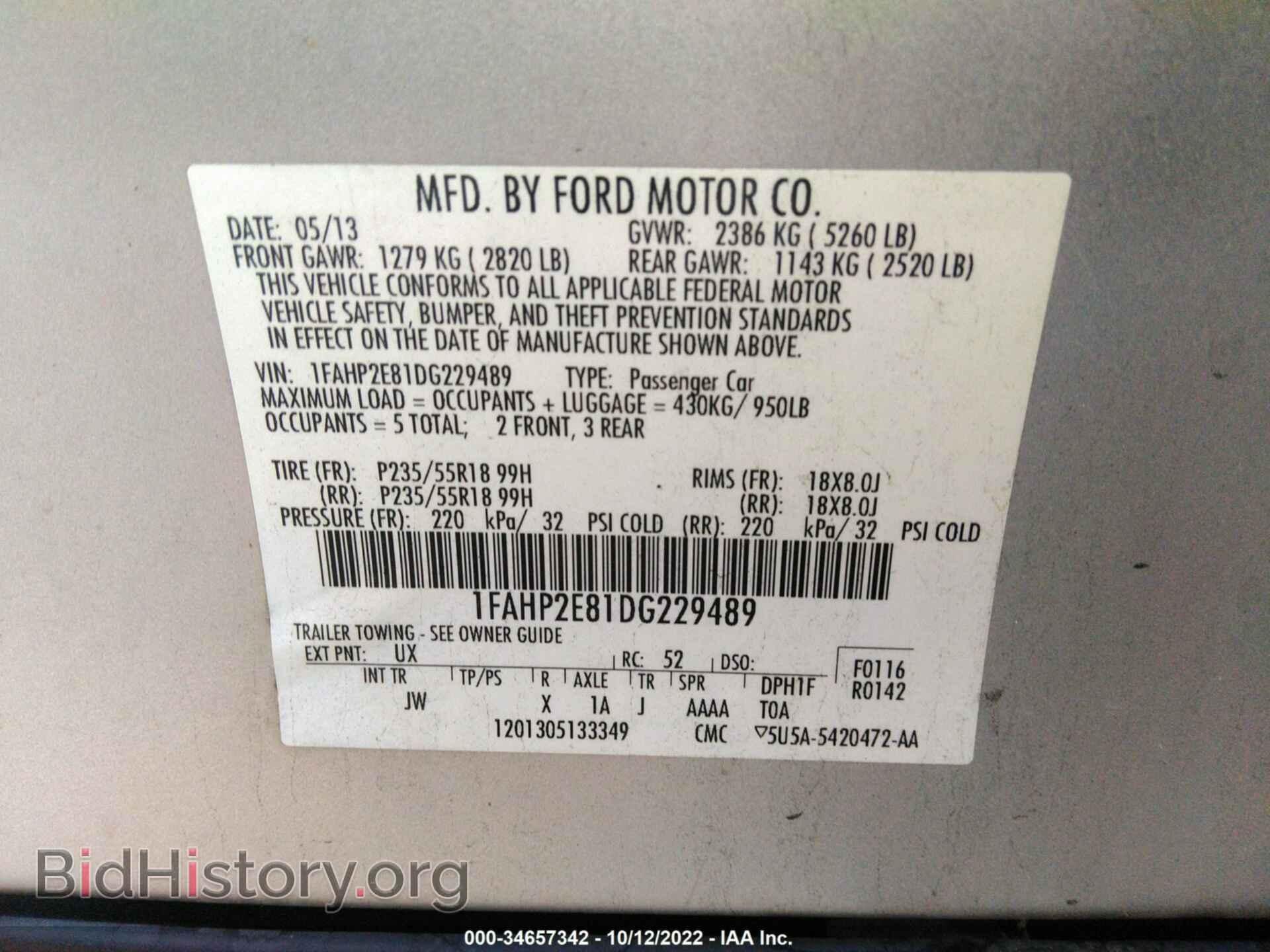 2013 FORD TAURUS - VIN: 1FAHP2E81DG229489 - Photo 9