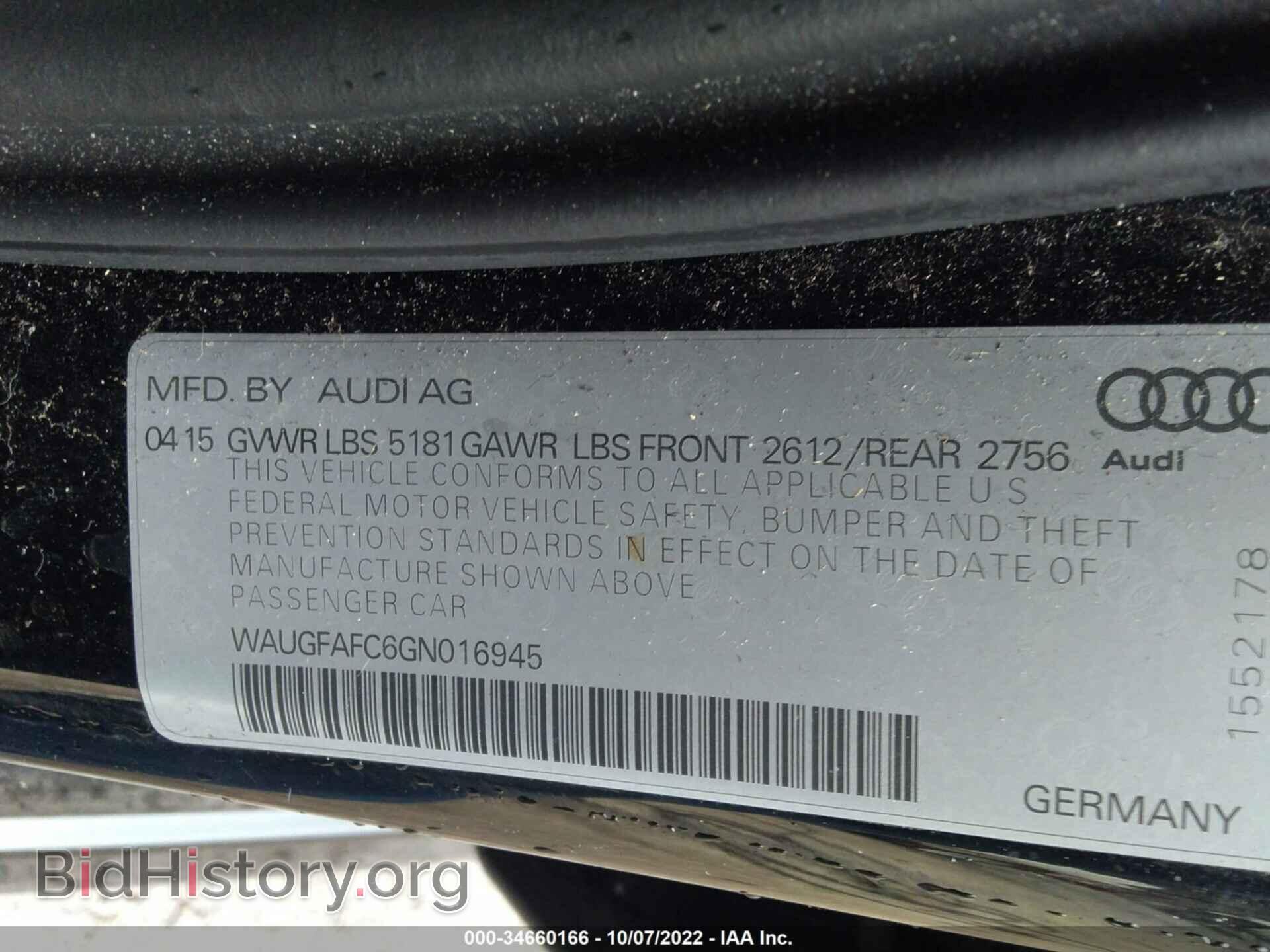 2016 AUDI A6 - VIN: WAUGFAFC6GN016945 - Фото 9