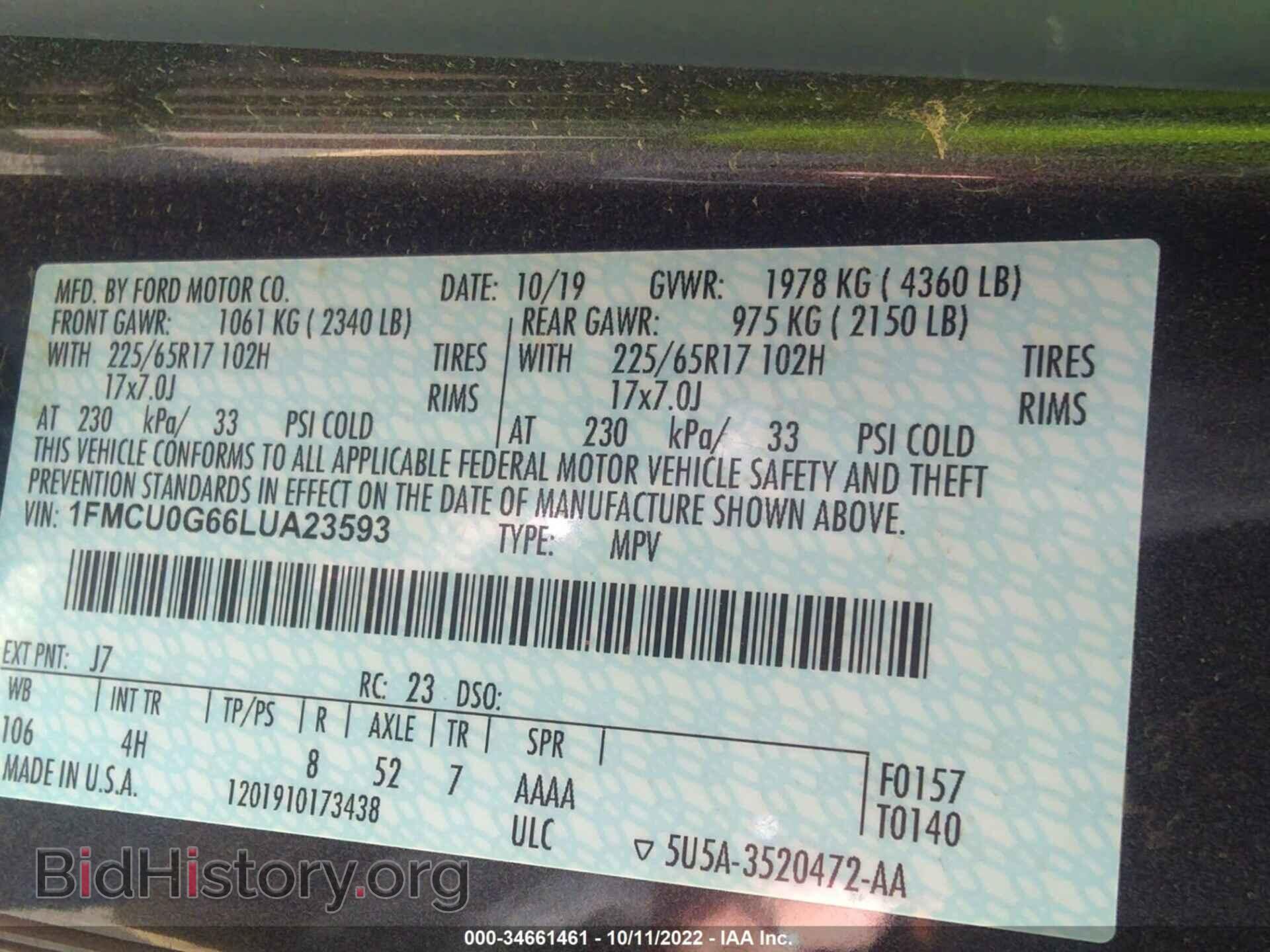 2020 FORD ESCAPE - VIN: 1FMCU0G66LUA23593 - Фото 9
