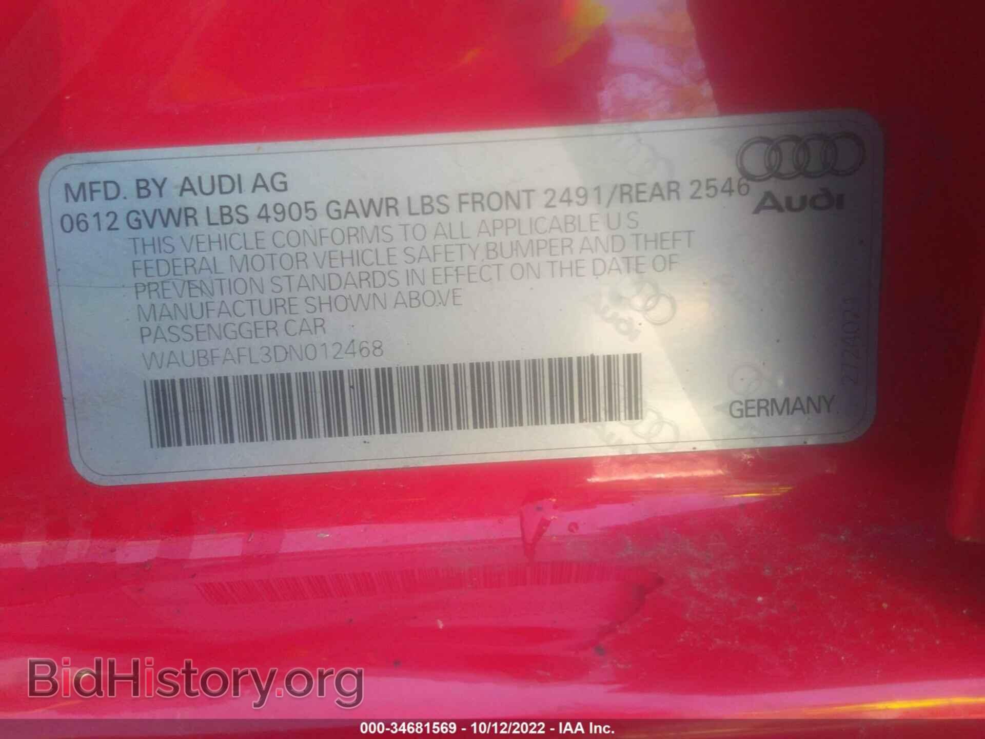 2013 AUDI A4 - VIN: WAUBFAFL3DN012468 - Фото 9