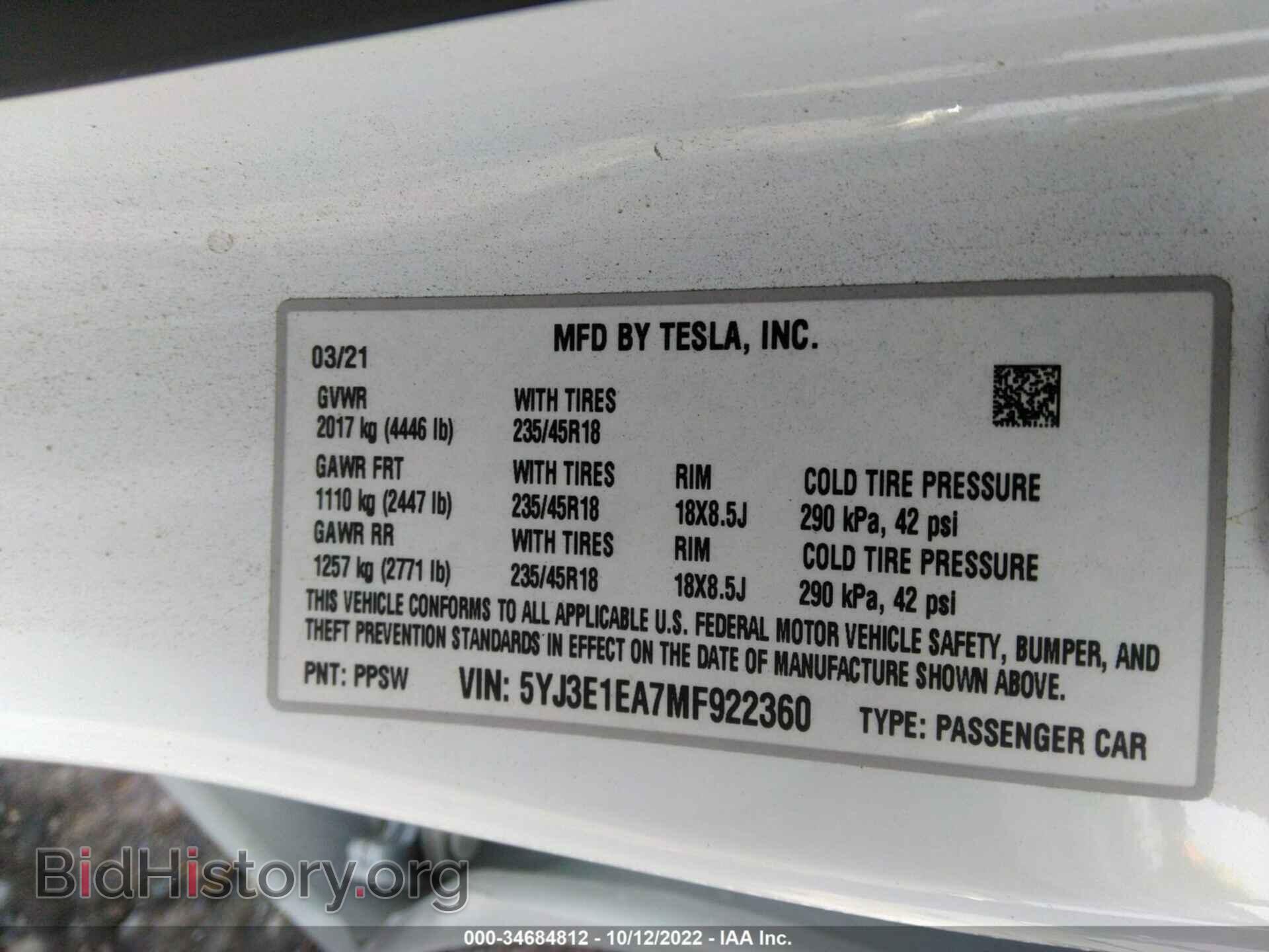 2021 TESLA MODEL 3 - VIN: 5YJ3E1EA7MF922360 - Photo 9