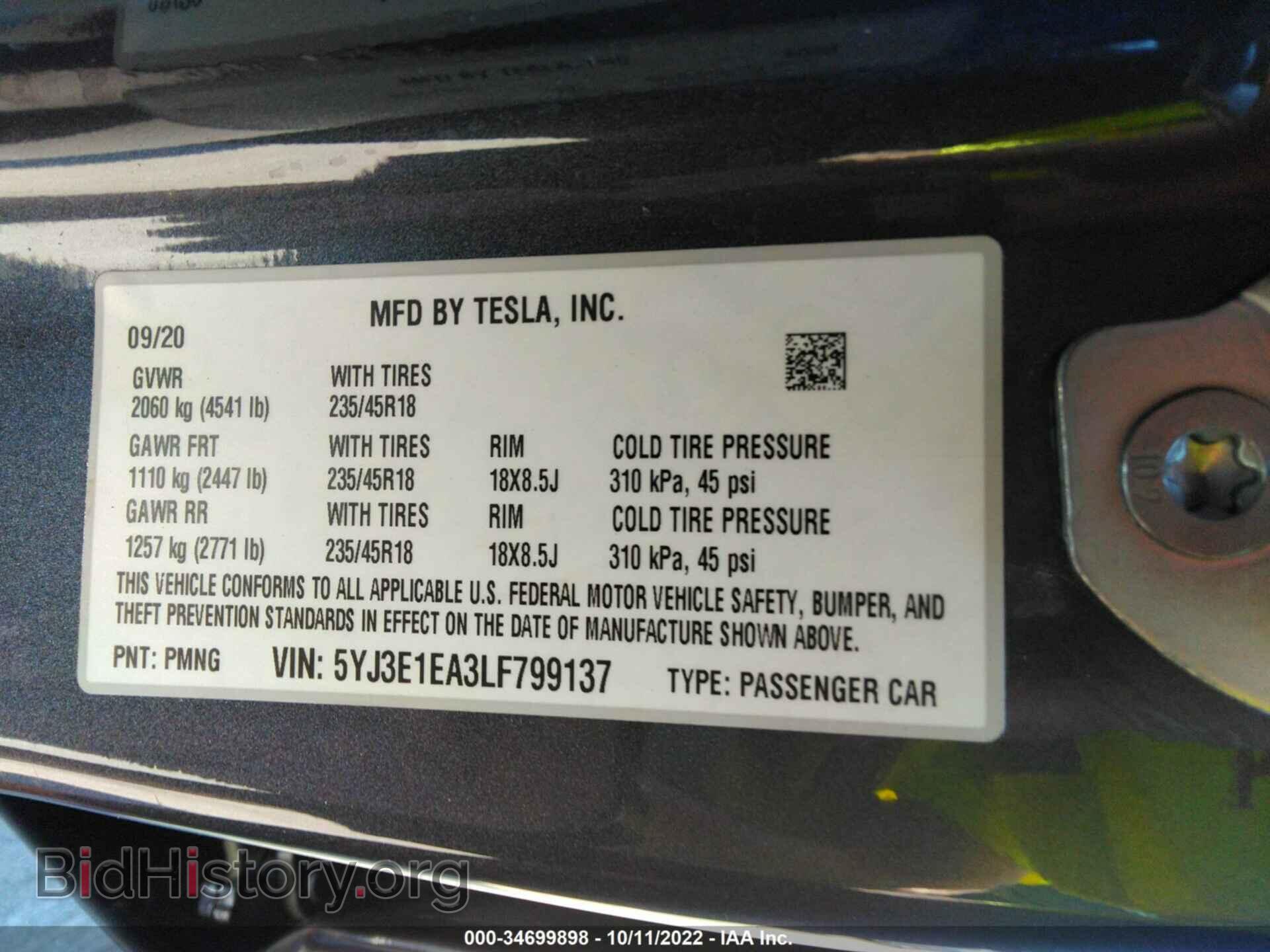 2020 TESLA MODEL 3 - VIN: 5YJ3E1EA3LF799137 - Фото 9