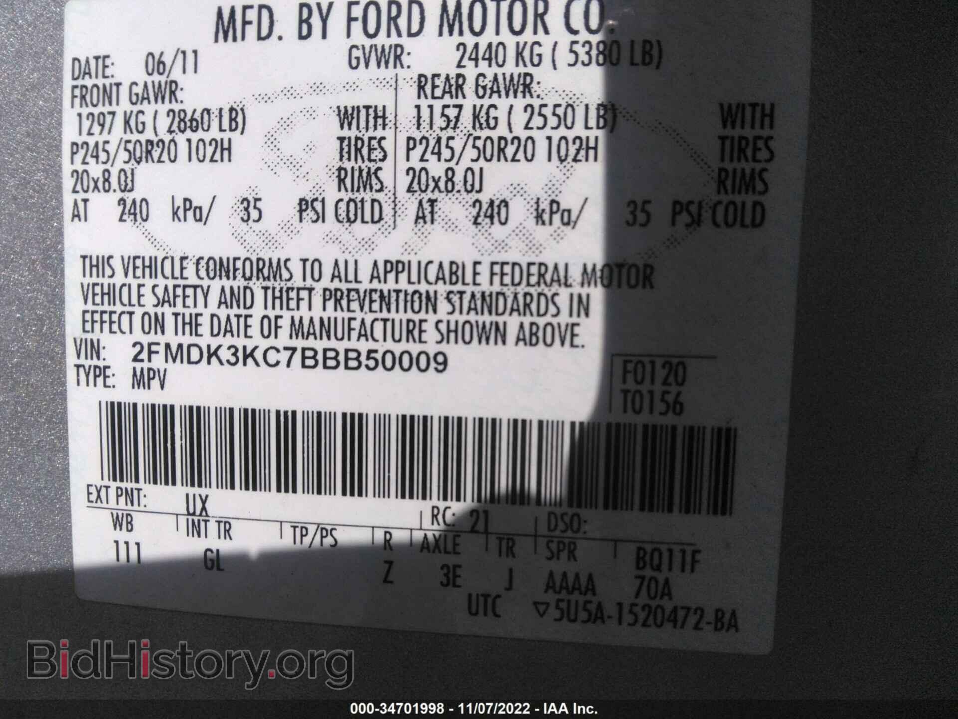2011 FORD EDGE - VIN: 2FMDK3KC7BBB50009 - Photo 9