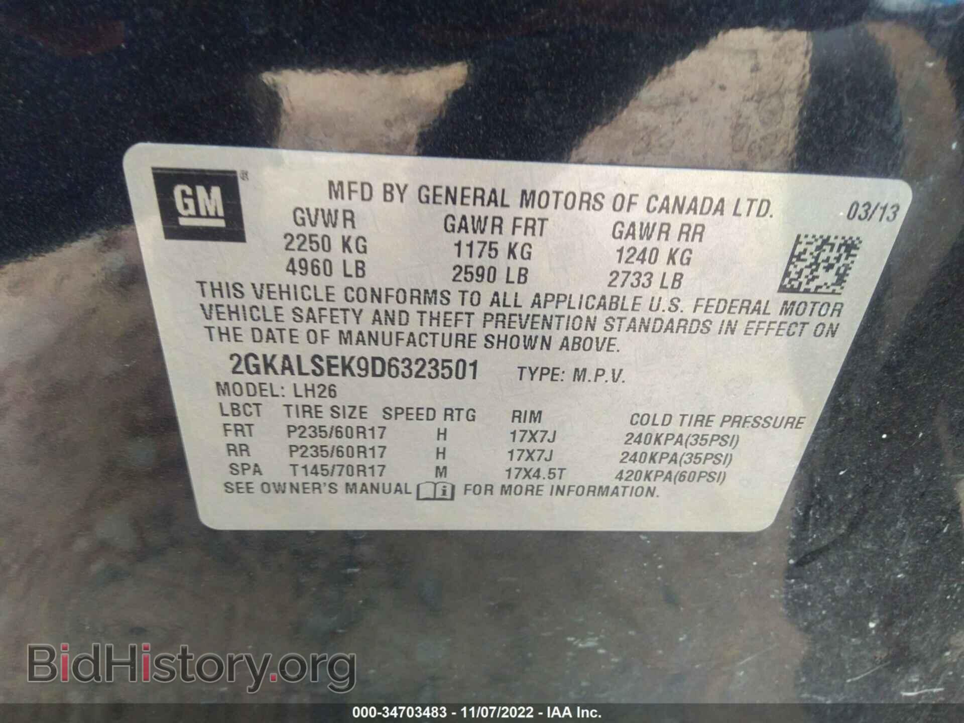 2013 GMC TERRAIN - VIN: 2GKALSEK9D6323501 - Photo 9