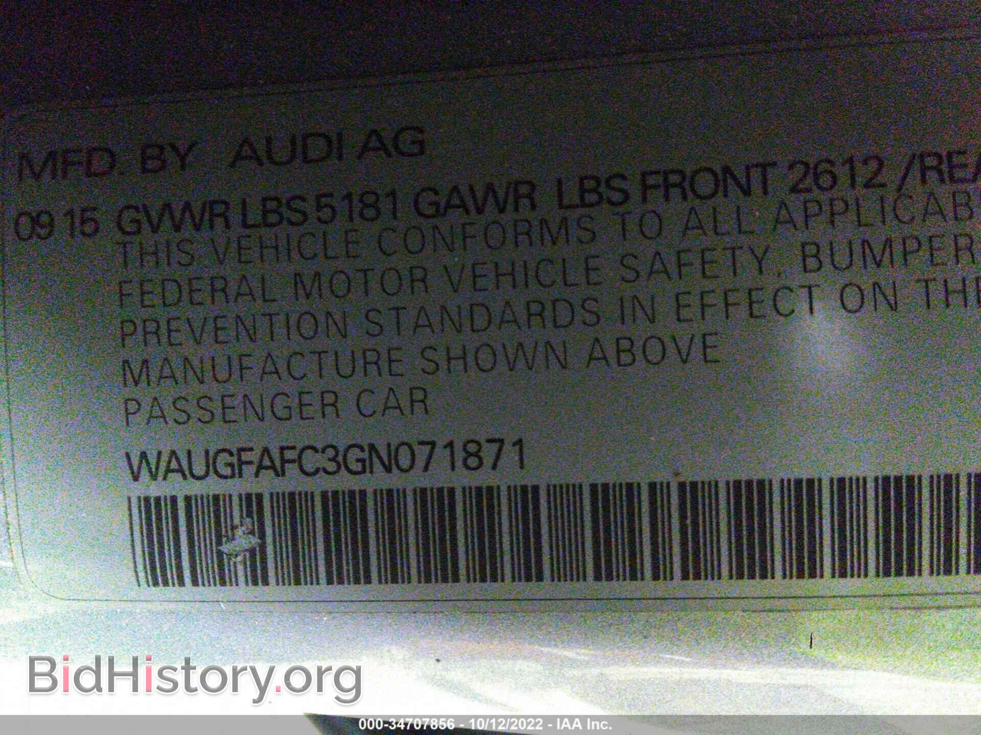 2016 AUDI A6 - VIN: WAUGFAFC3GN071871 - Фото 9