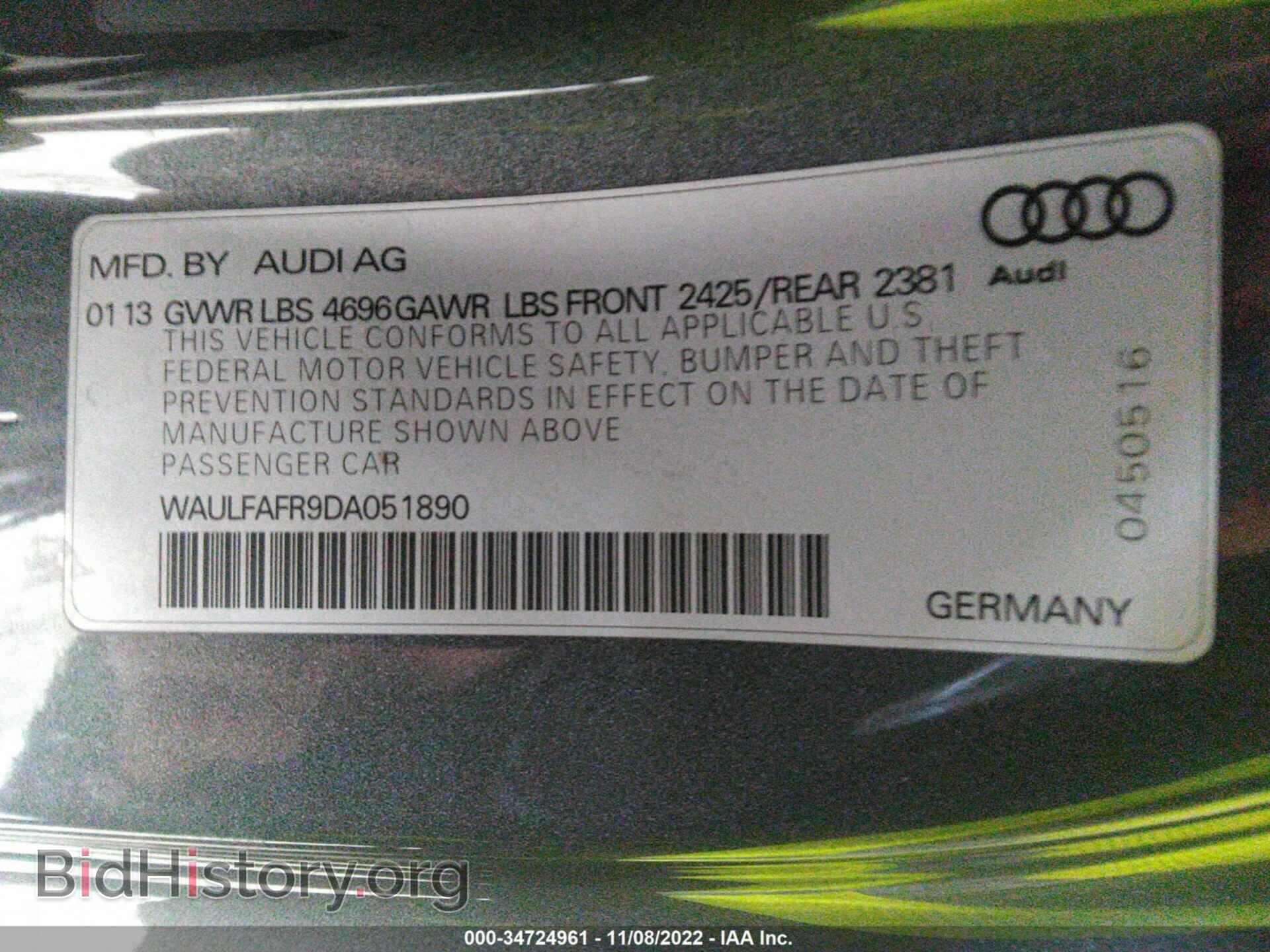 2013 AUDI A5 - VIN: WAULFAFR9DA051890 - Фото 9