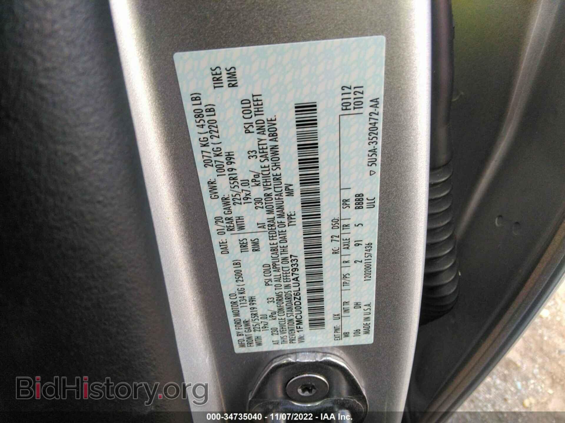 2020 FORD ESCAPE - VIN: 1FMCU0DZ6LUA79337 - Photo 9