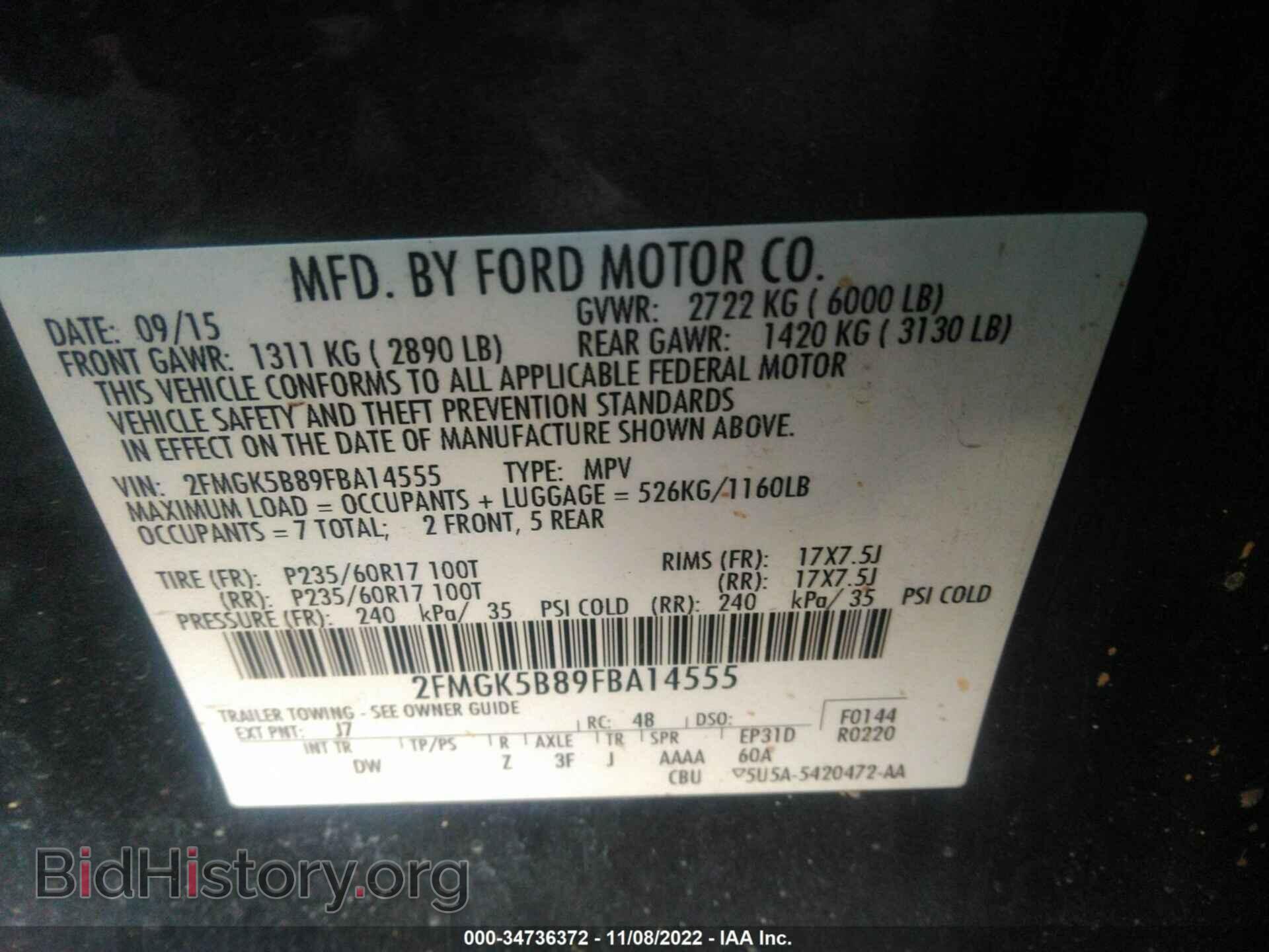 2015 FORD FLEX - VIN: 2FMGK5B89FBA14555 - Photo 9