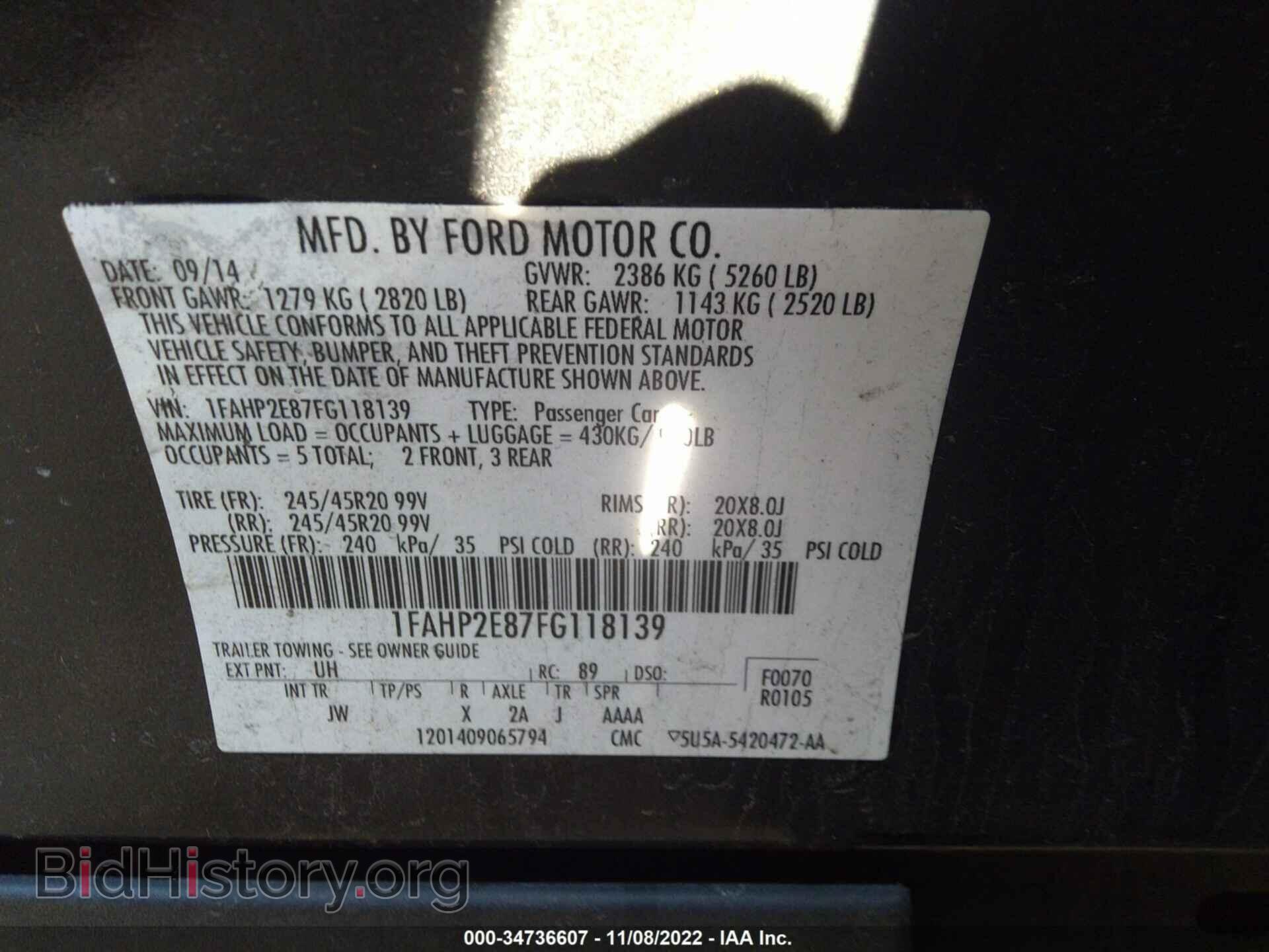 2015 FORD TAURUS - VIN: 1FAHP2E87FG118139 - Фото 9