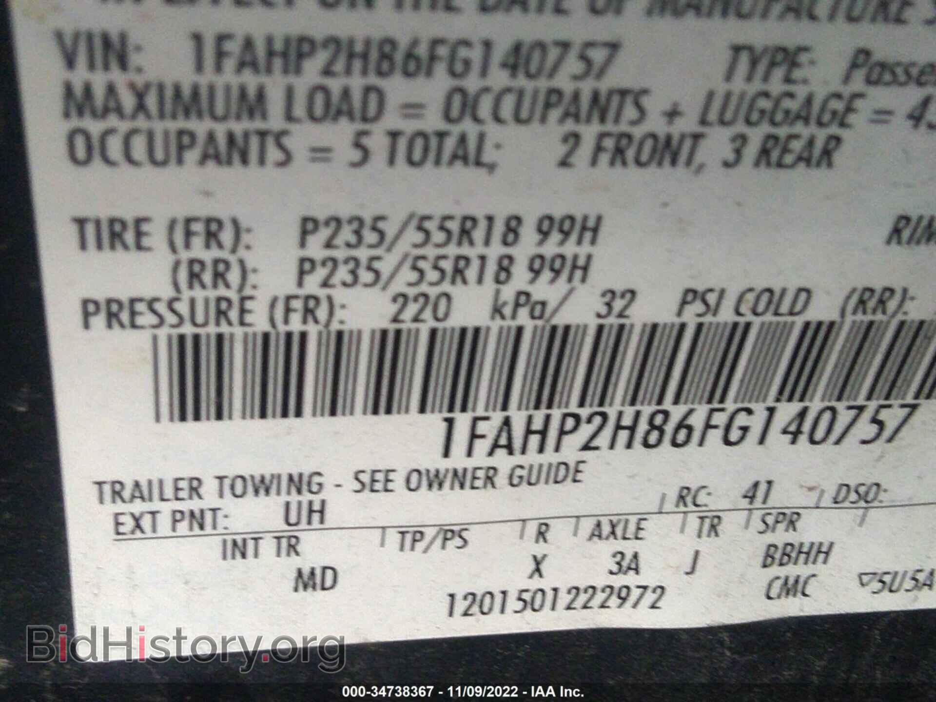 2015 FORD TAURUS - VIN: 1FAHP2H86FG140757 - Photo 9