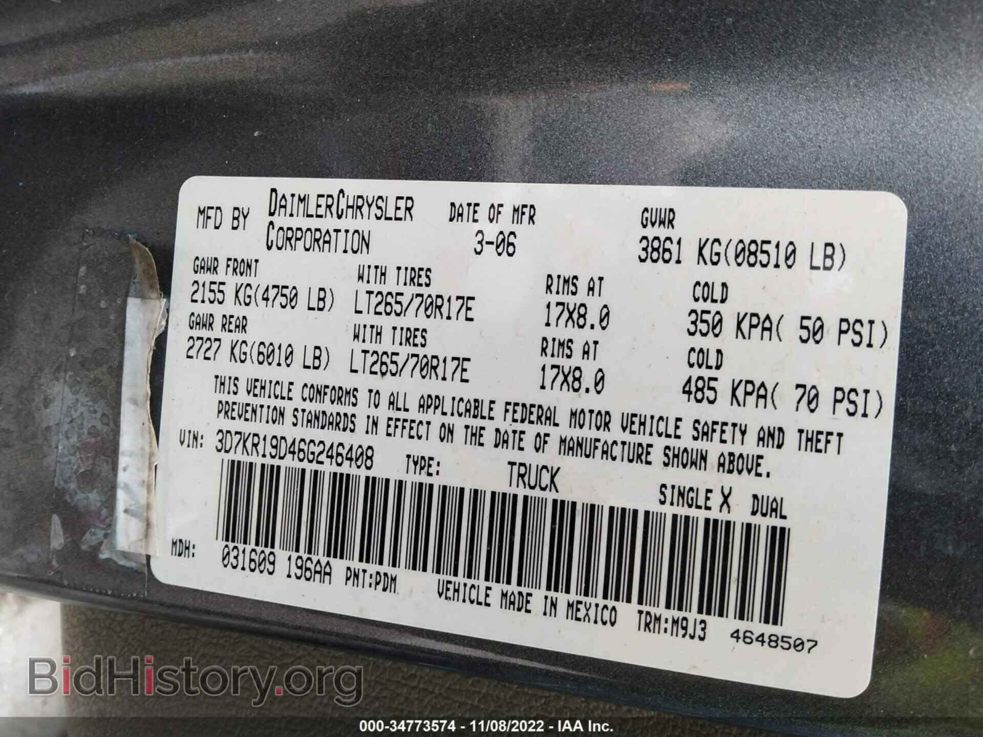2006 DODGE RAM 1500 - VIN: 3D7KR19D46G246408 - Фото 9
