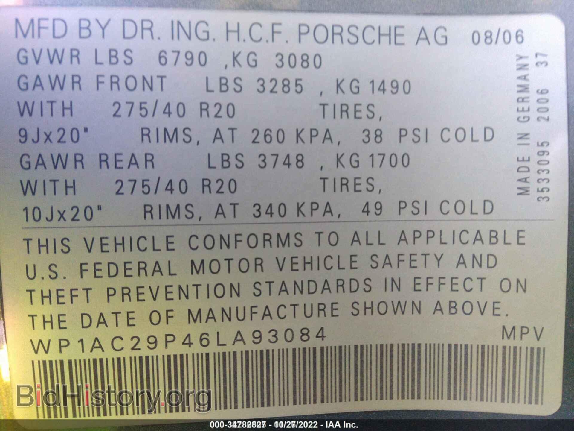 2006 PORSCHE CAYENNE - VIN: WP1AC29P46LA93084 - Фото 9