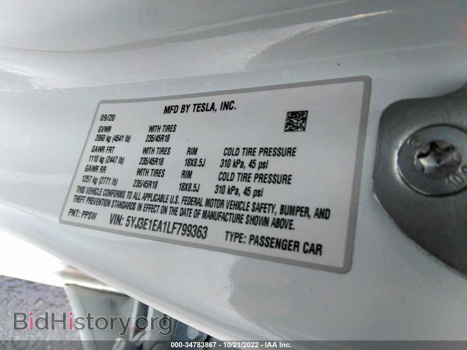 2020 TESLA MODEL 3 - VIN: 5YJ3E1EA1LF799363 - Photo 9