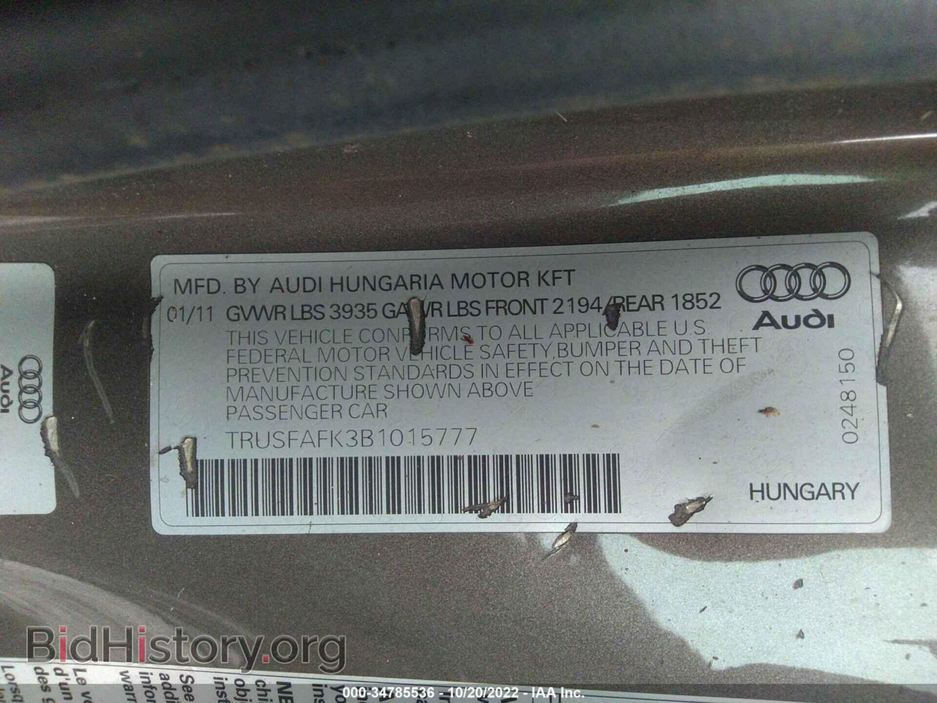 2011 AUDI TT - VIN: TRUSFAFK3B1015777 - Фото 9