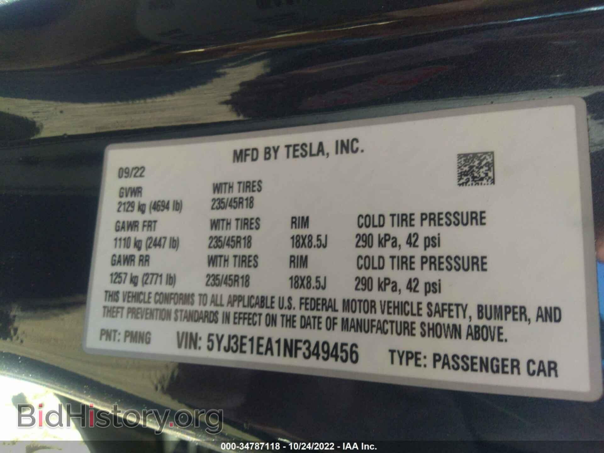 2022 TESLA MODEL 3 - VIN: 5YJ3E1EA1NF349456 - Photo 9