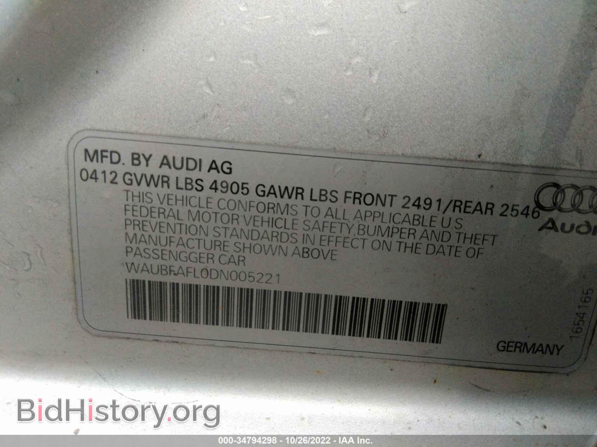 2013 AUDI A4 - VIN: WAUBFAFL0DN005221 - Фото 9