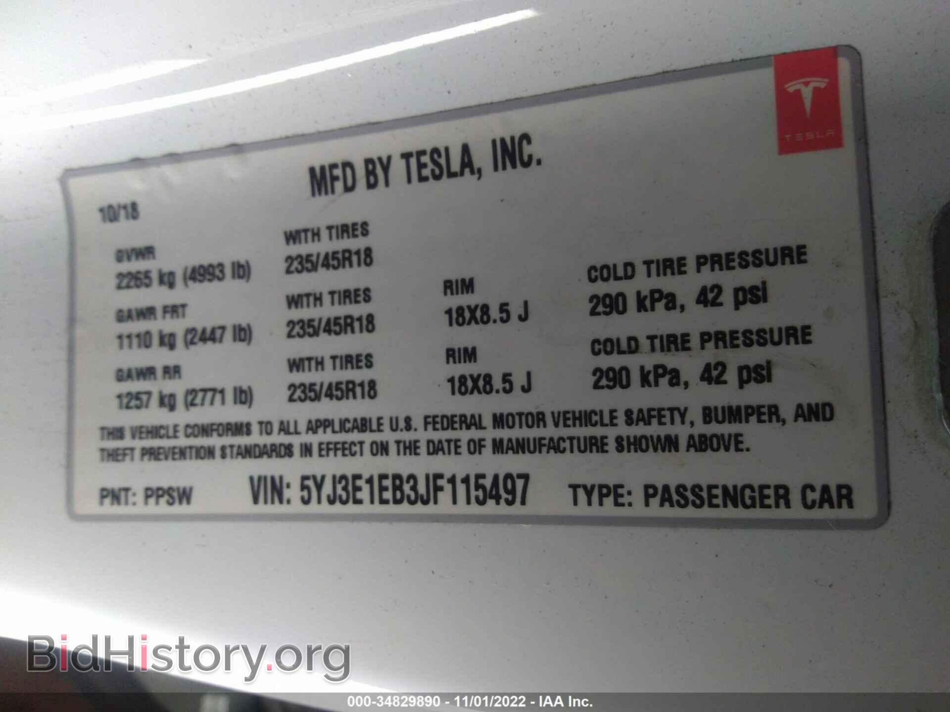 2018 TESLA MODEL 3 - VIN: 5YJ3E1EB3JF115497 - Фото 9