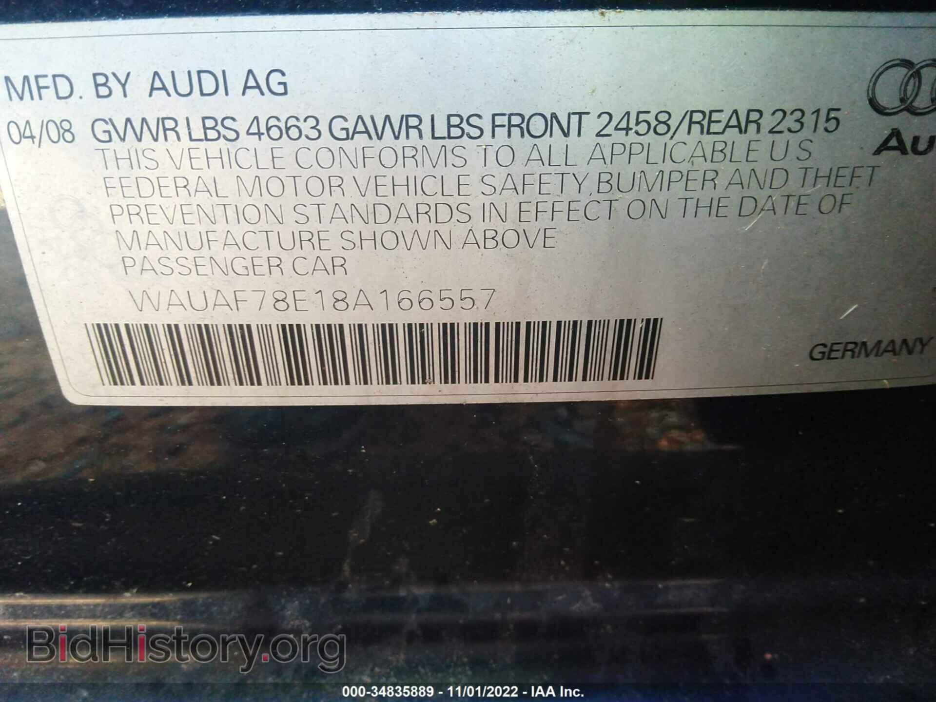 2008 AUDI A4 - VIN: WAUAF78E18A166557 - Фото 9