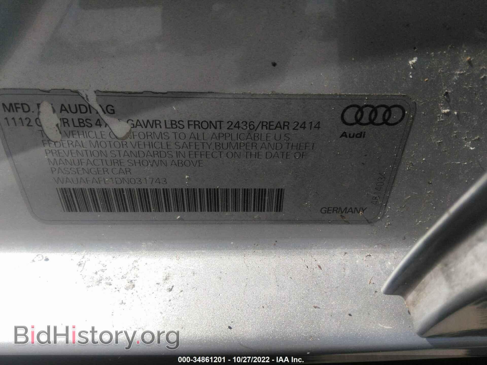 2013 AUDI A4 - VIN: WAUAFAFL1DN031743 - Фото 9