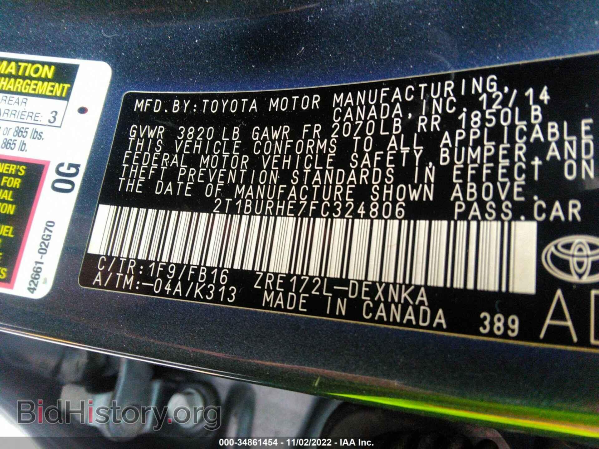 2015 TOYOTA COROLLA - VIN: 2T1BURHE7FC324806 - Photo 9