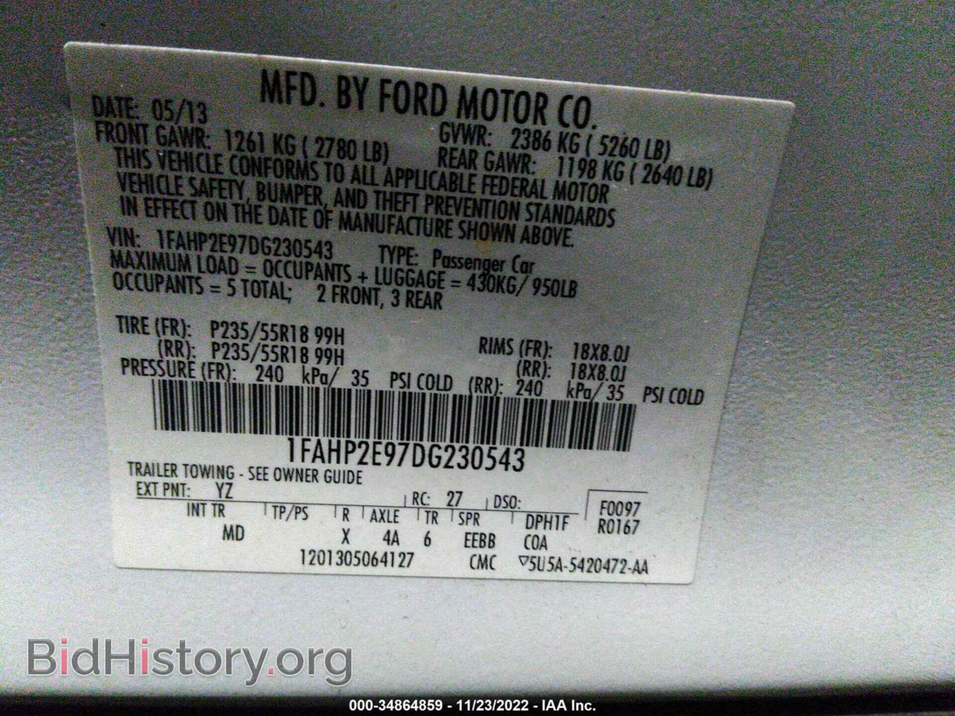 2013 FORD TAURUS - VIN: 00AHP2E97DG230543 - Photo 9