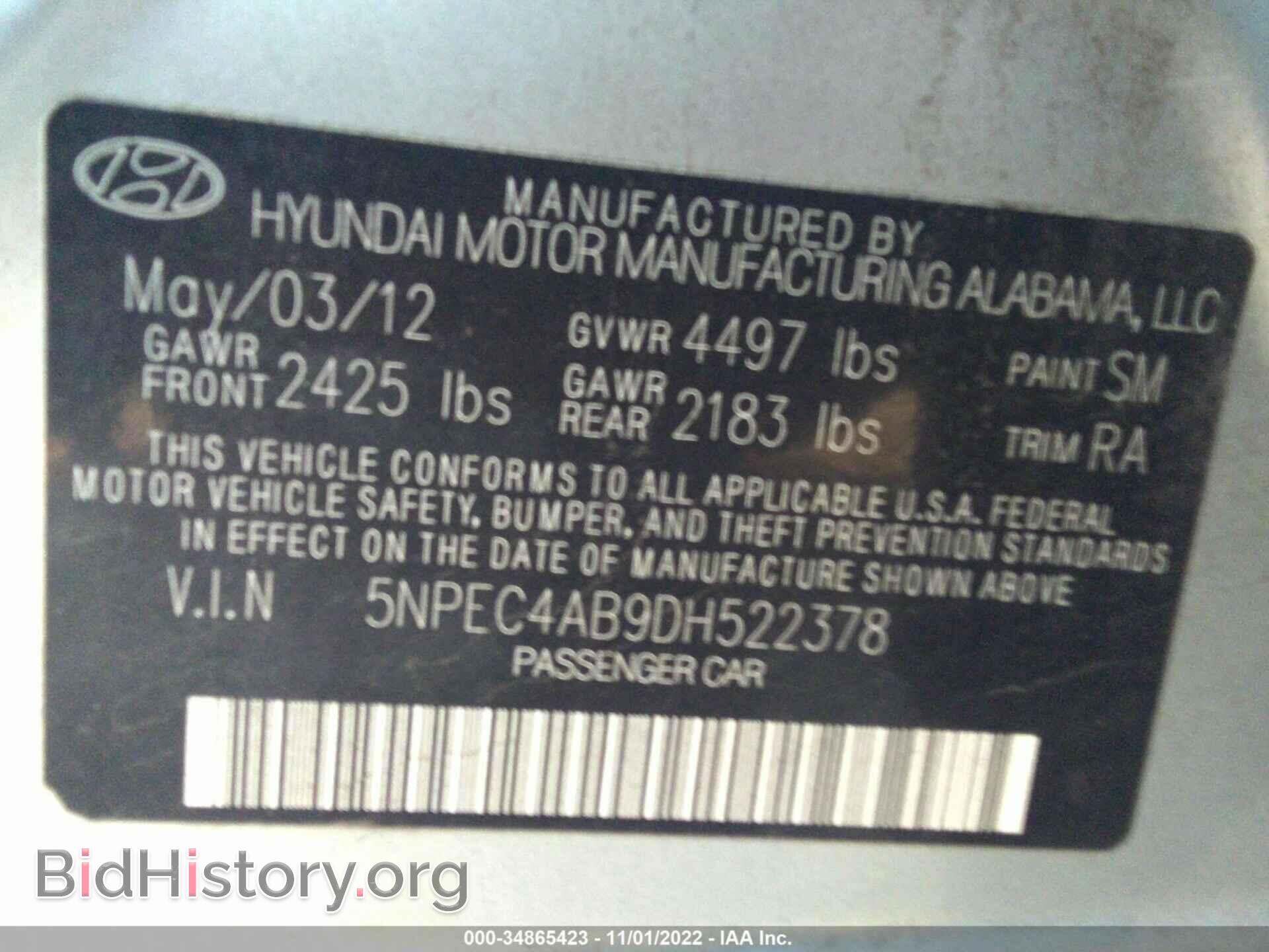 2013 HYUNDAI SONATA - VIN: 5NPEC4AB9DH522378 - Фото 9