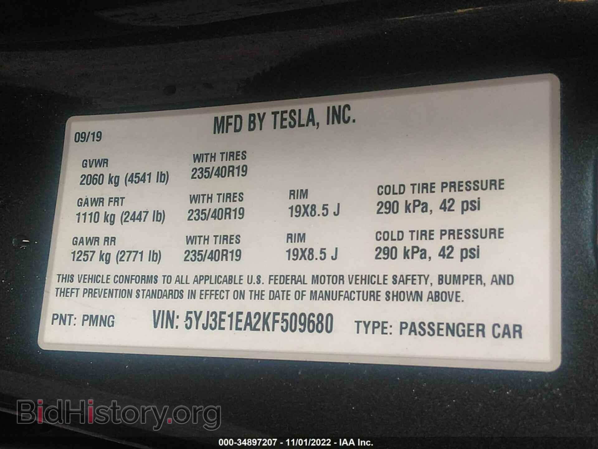 2019 TESLA MODEL 3 - VIN: 5YJ3E1EA2KF509680 - Photo 9